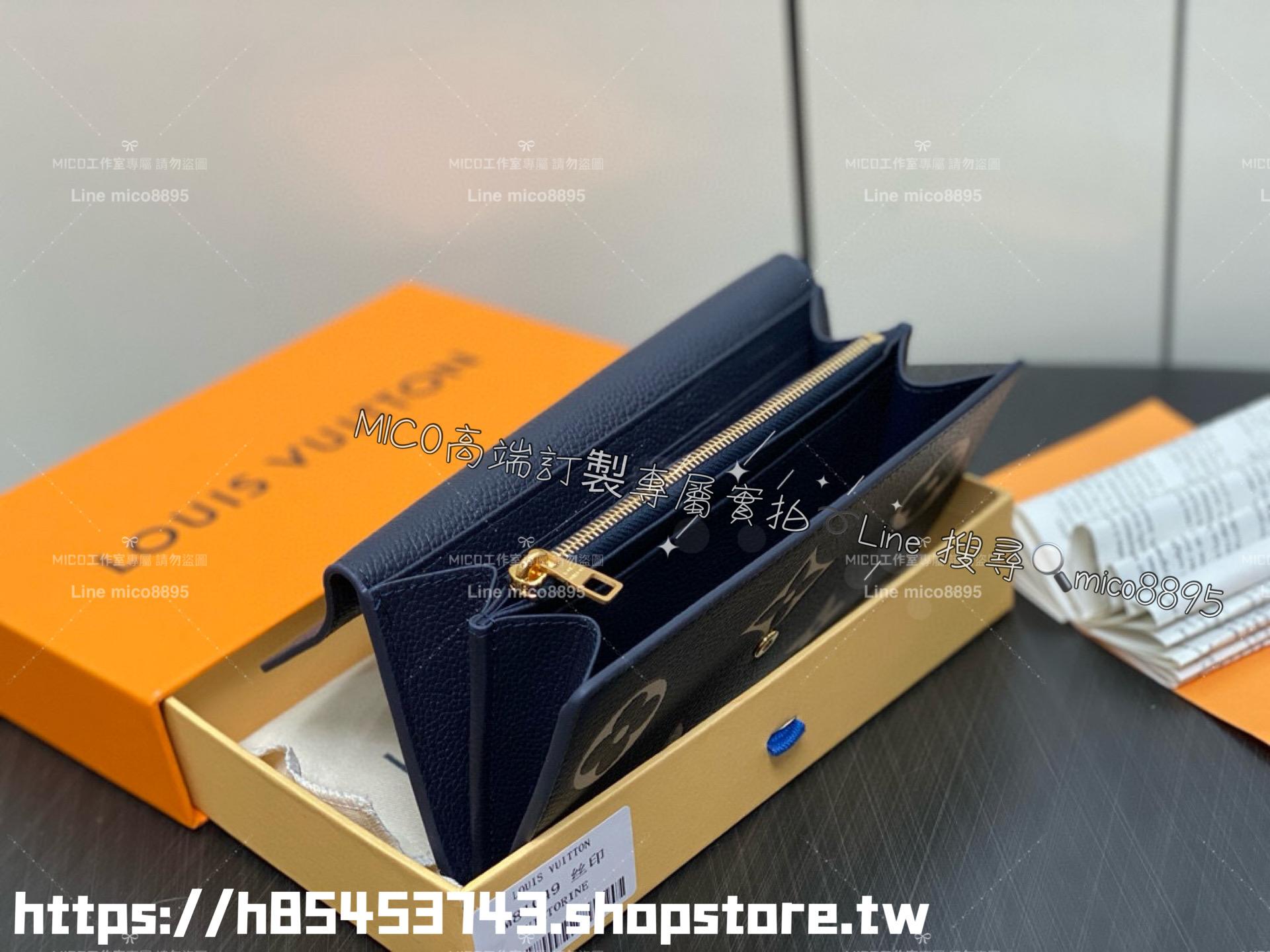 LV 路易威登｜m81049 海軍藍絲印 信封式Sarah錢夾/長夾 兩折長夾 19cm