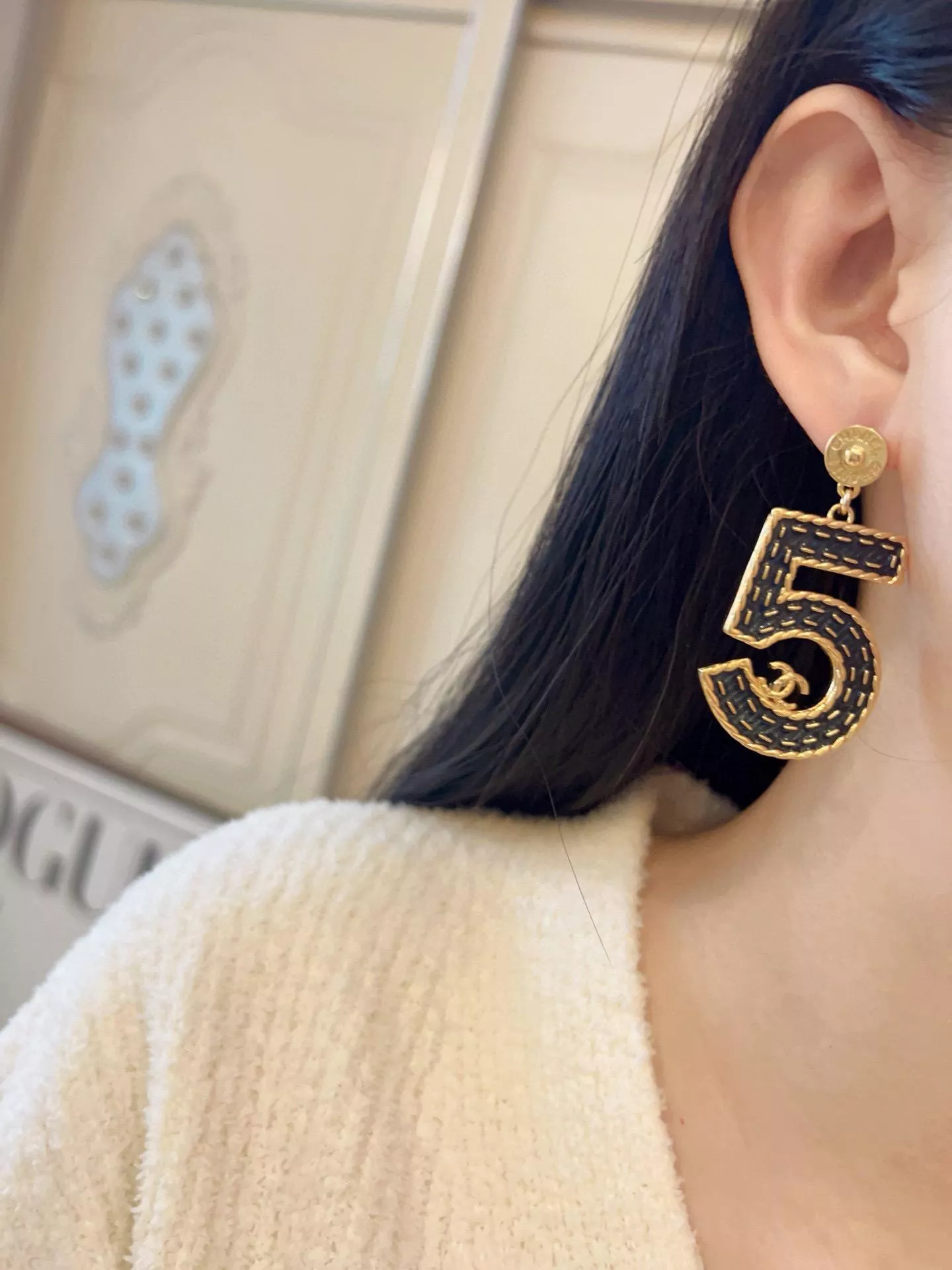 CHANEL 小香 24s 牛仔藍色5號耳環