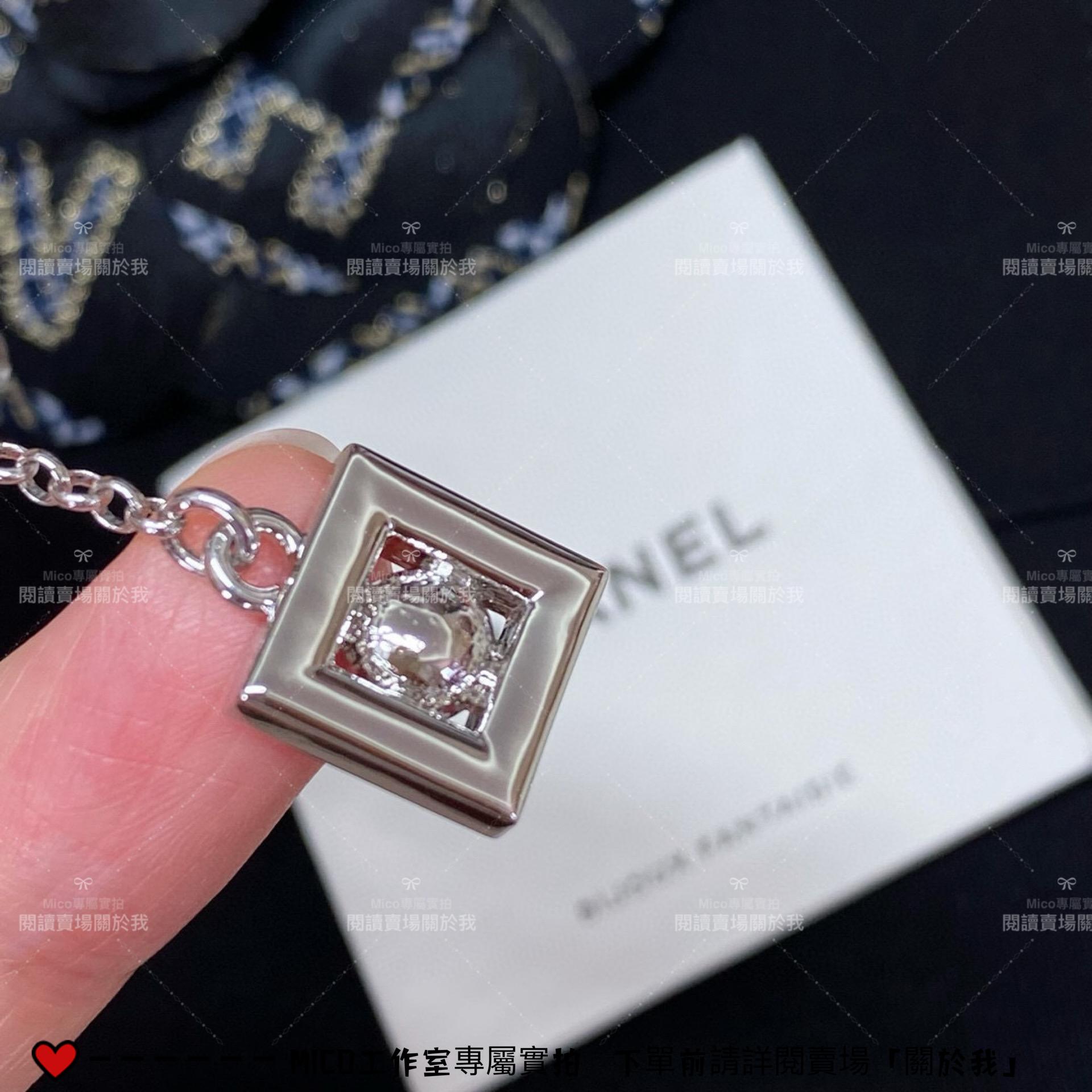 CHANEL 小香 水鑽拼接雙c方塊珍珠項鍊