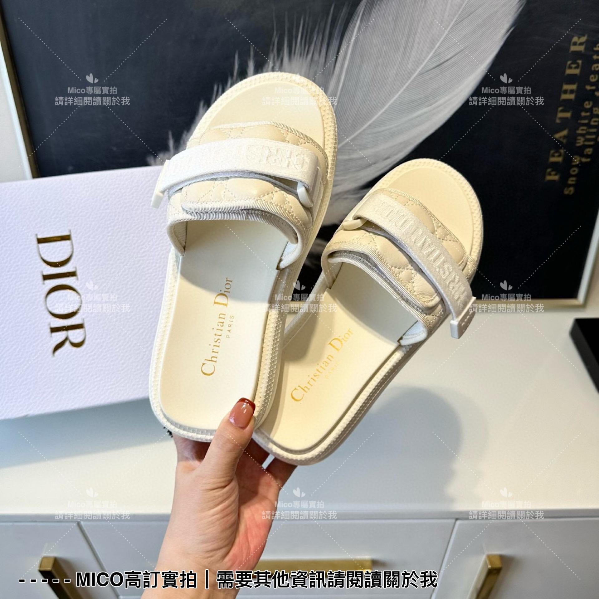 Dior 奶白色 evolution藤格紋魔術貼拖鞋 女鞋 35-39