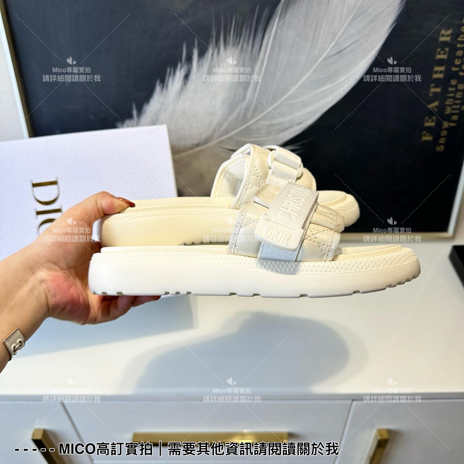 Dior 奶白色 evolution藤格紋魔術貼拖鞋 女鞋 35-39