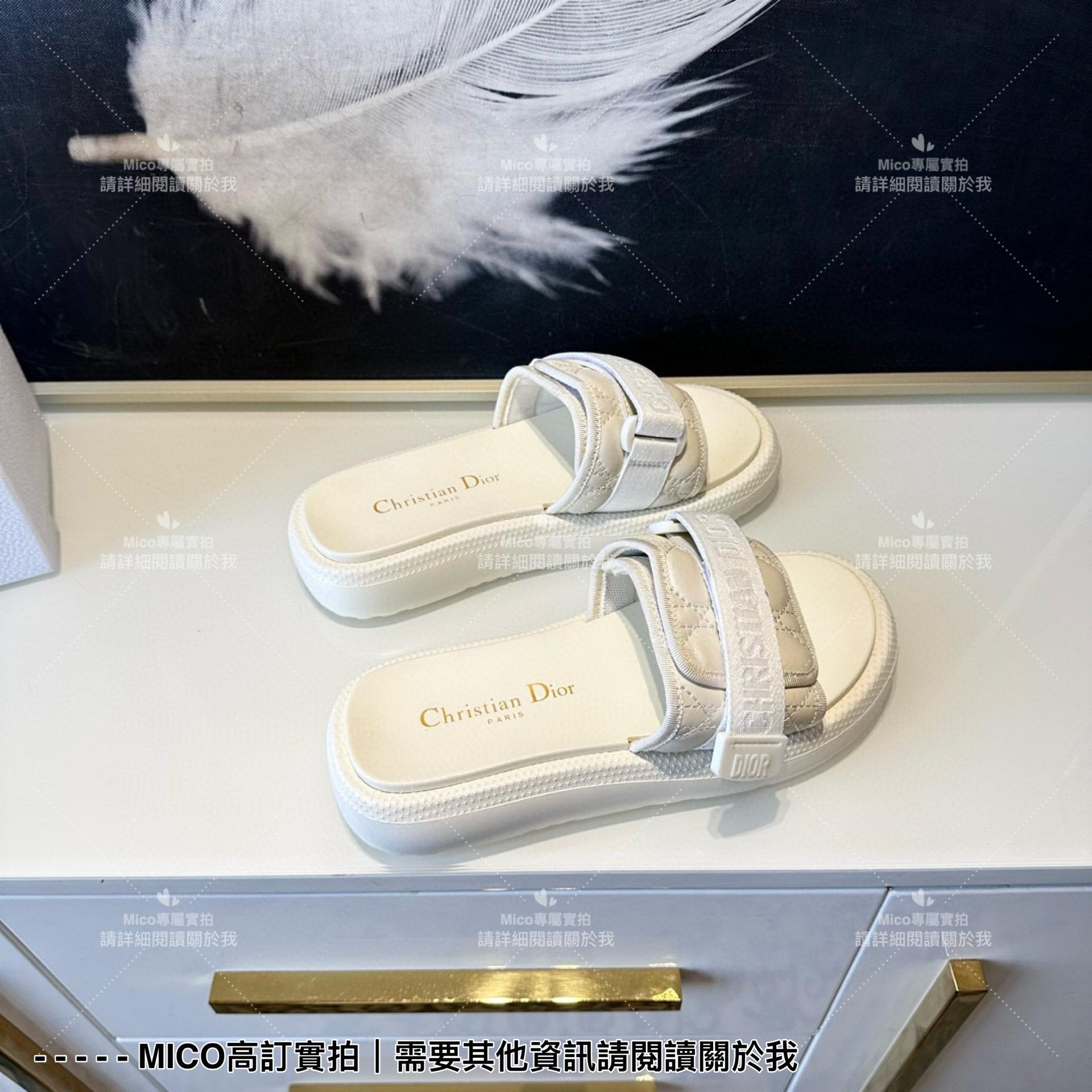 Dior 奶白色 evolution藤格紋魔術貼拖鞋 女鞋 35-39