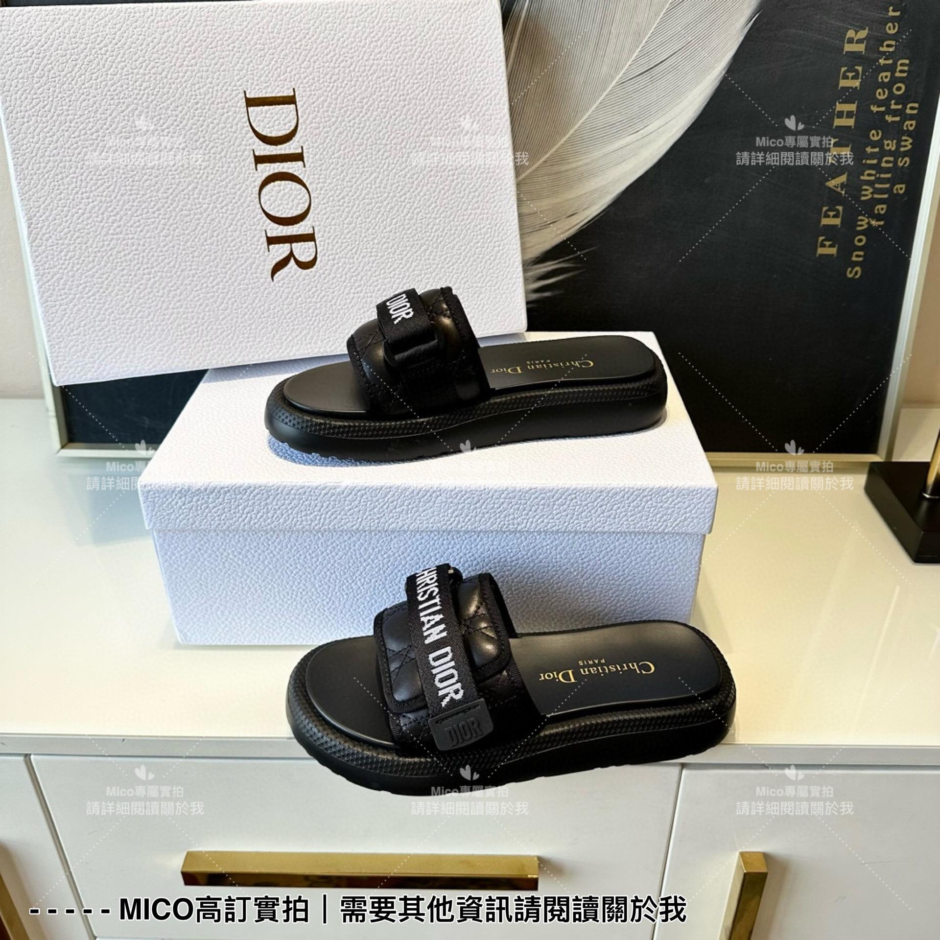 Dior 黑色 evolution藤格紋魔術貼拖鞋 女鞋 35-39