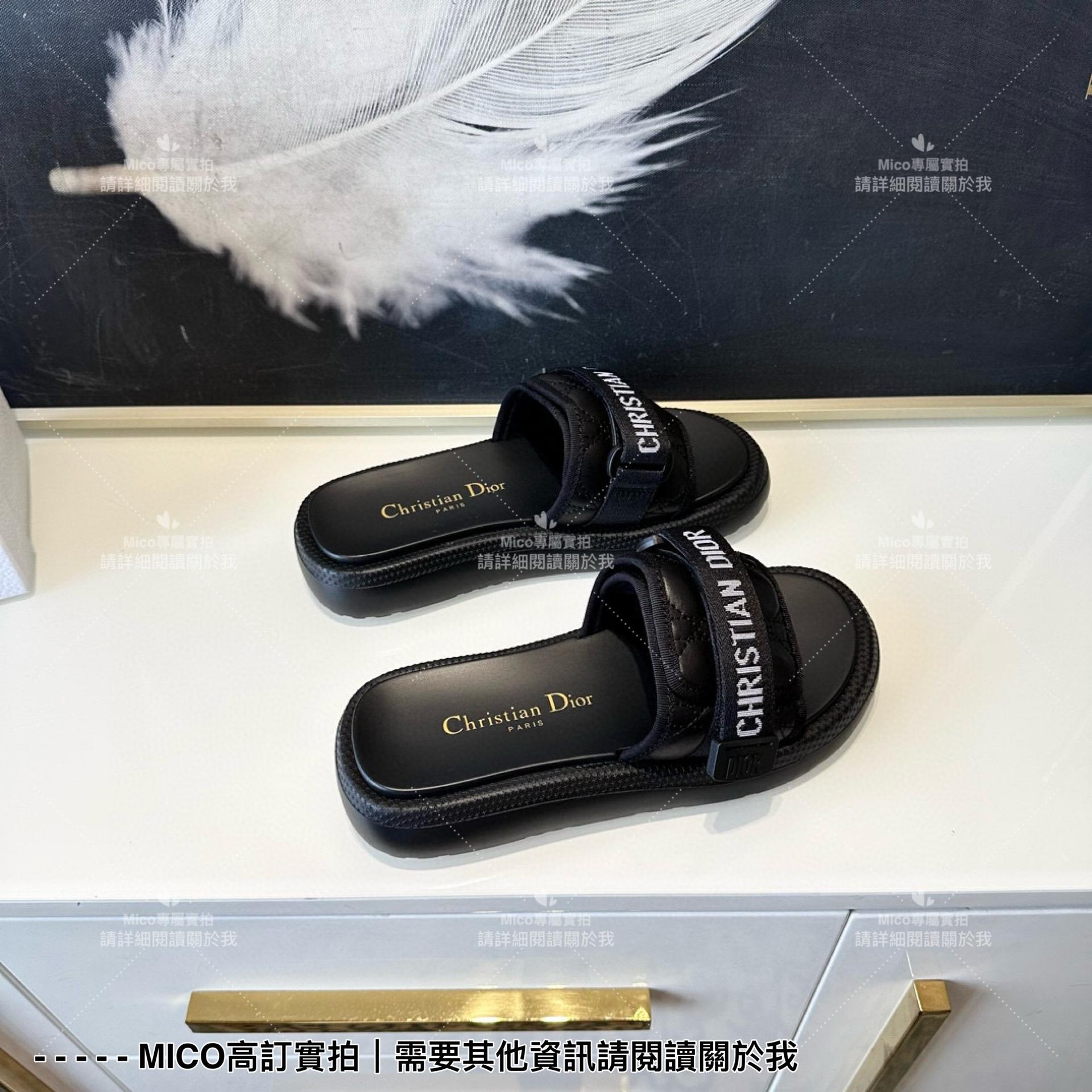 Dior 黑色 evolution藤格紋魔術貼拖鞋 女鞋 35-39