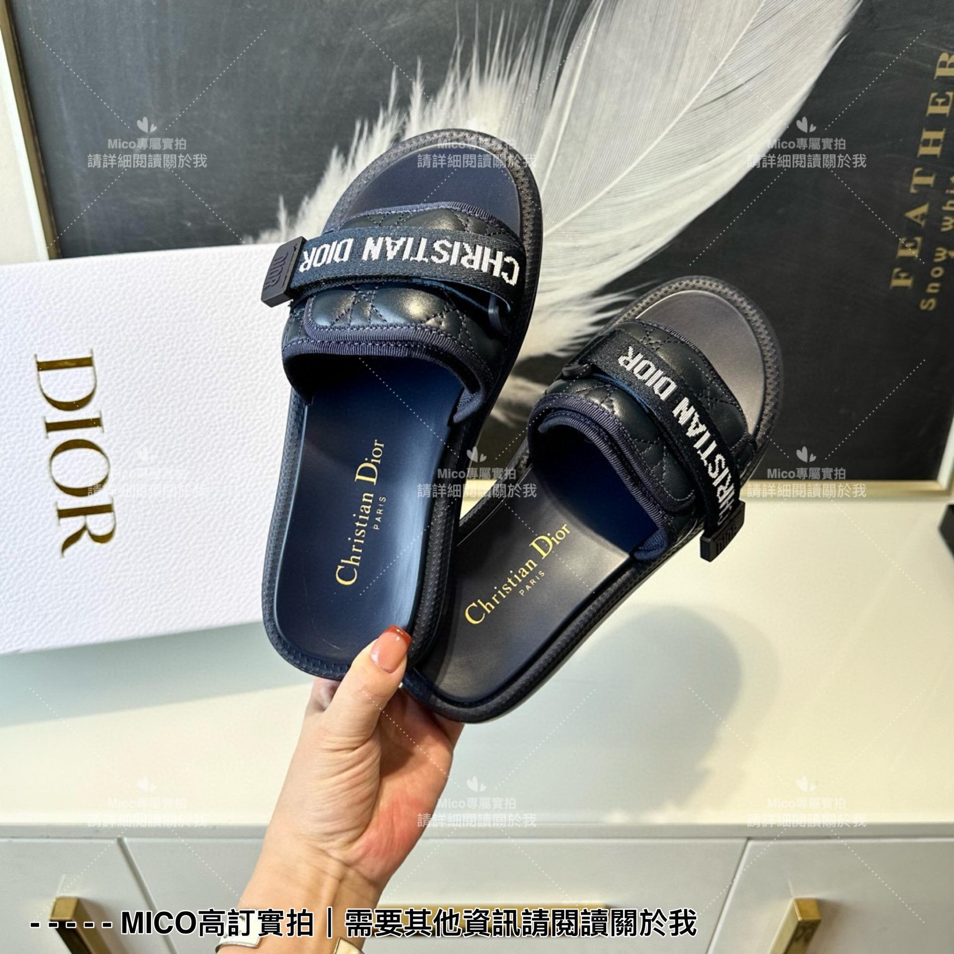 Dior 深藍色 evolution藤格紋魔術貼拖鞋 女鞋 35-39