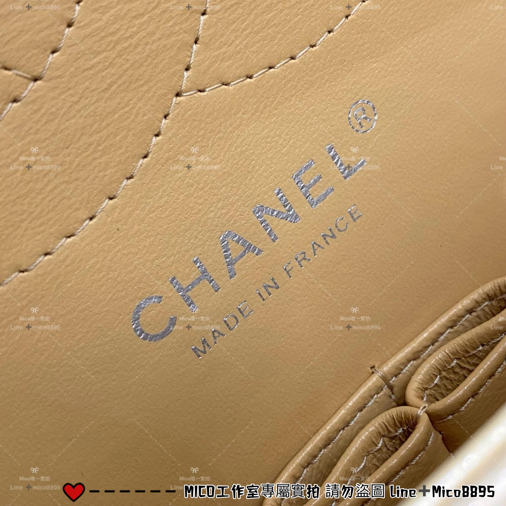 CHANEL Classic Flap Jumbo30 杏色魚子醬牛皮/銀釦 30cm