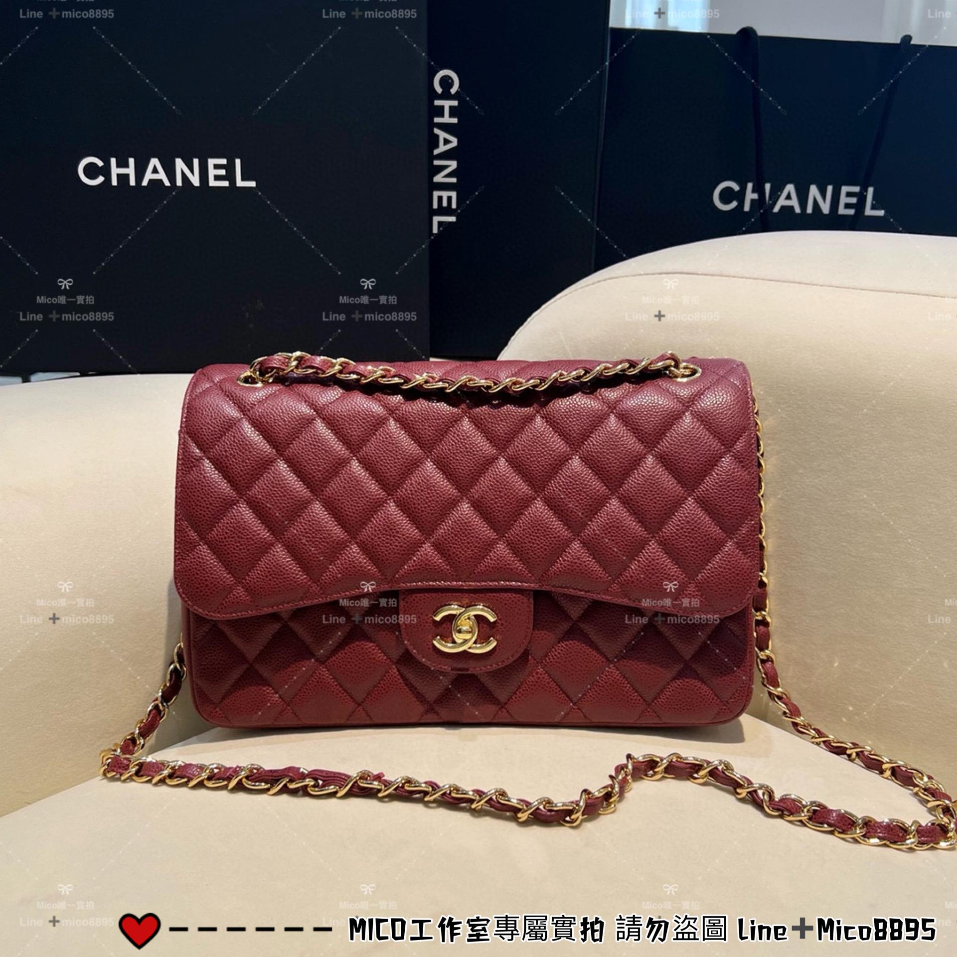 CHANEL Classic Flap Jumbo30 紅色魚子醬牛皮/金釦 30cm