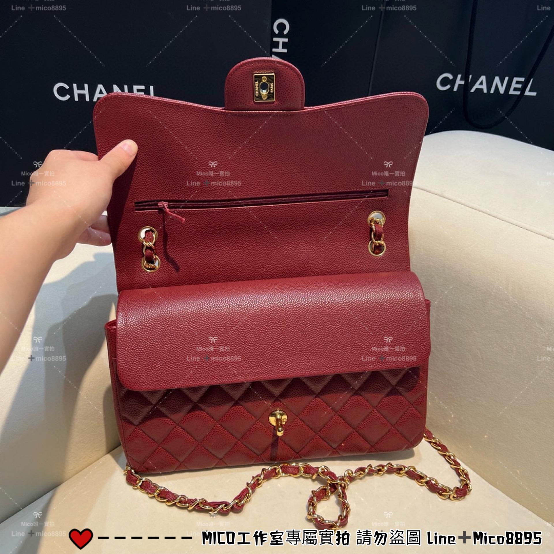 CHANEL Classic Flap Jumbo30 紅色魚子醬牛皮/金釦 30cm