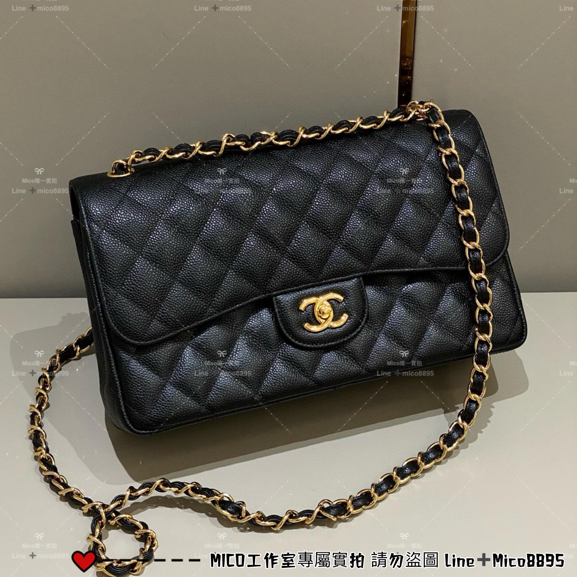 CHANEL Classic Flap Jumbo30 黑色魚子醬牛皮/金釦 30cm