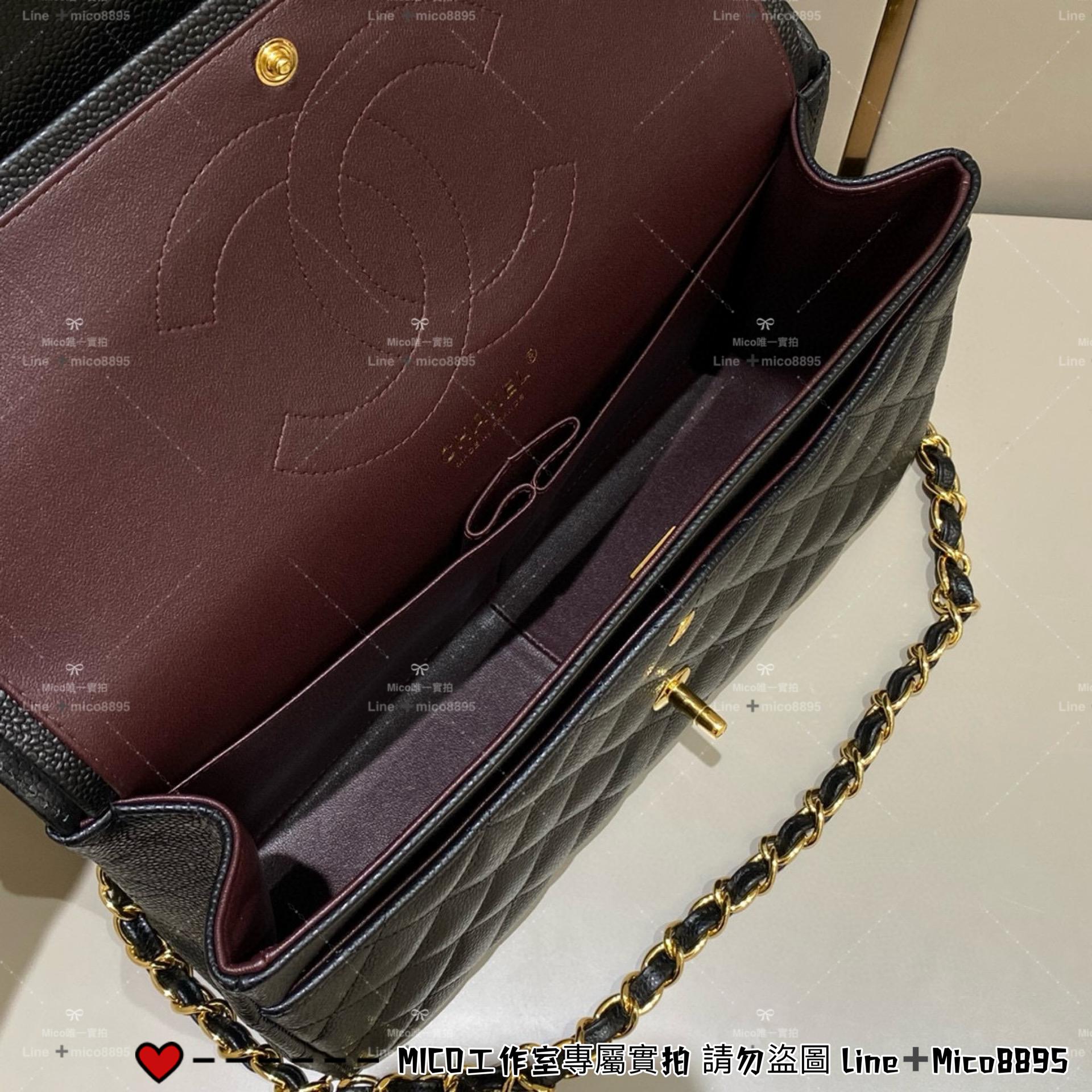 CHANEL Classic Flap Jumbo30 黑色魚子醬牛皮/金釦 30cm