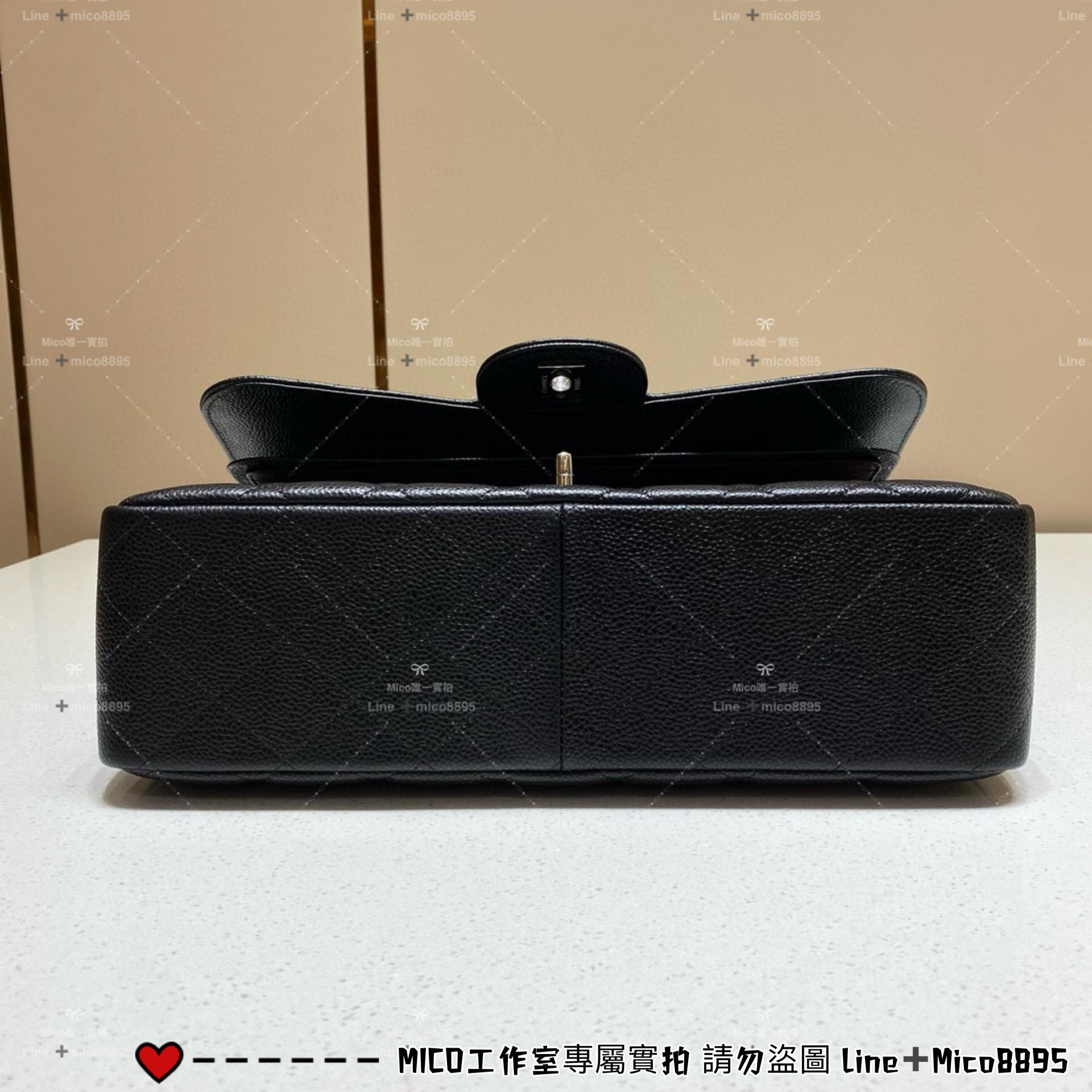 CHANEL Classic Flap Jumbo30 黑色魚子醬牛皮/銀釦 30cm