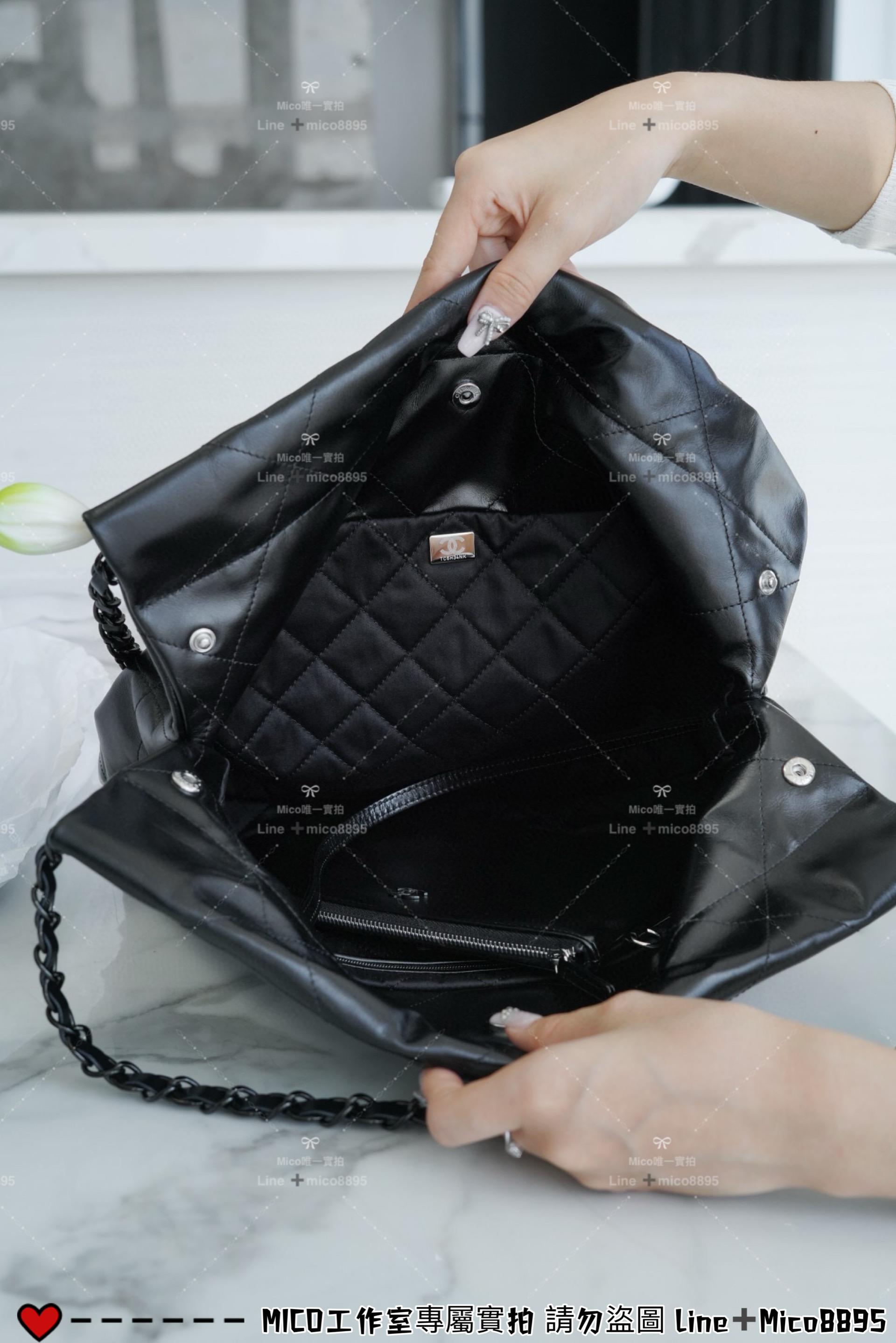 CHANEL 22k so black 全黑款 22Bag/22包 購物袋/媽媽包 小號35cm