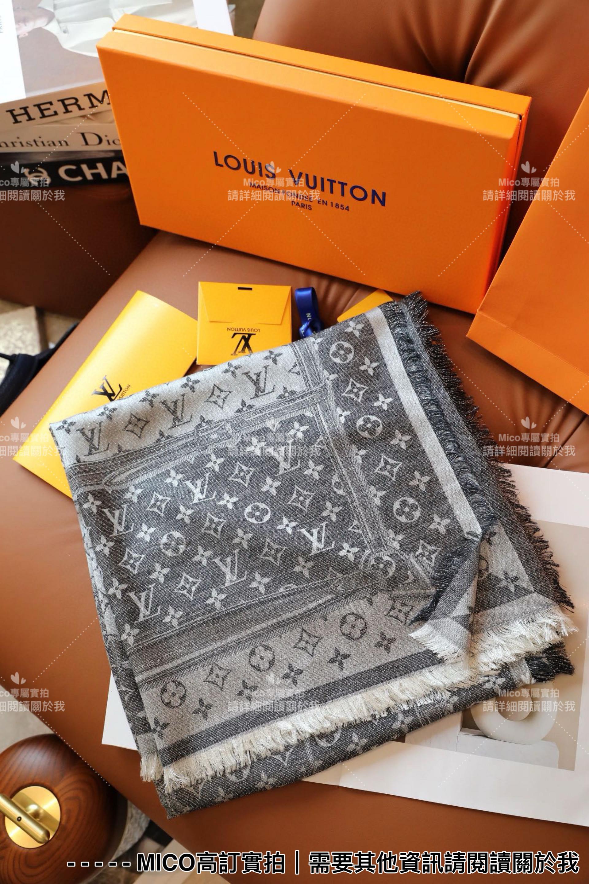 LV 路易威登 經典款 灰銀 MONOGRAM 披肩/圍巾 140*140cn