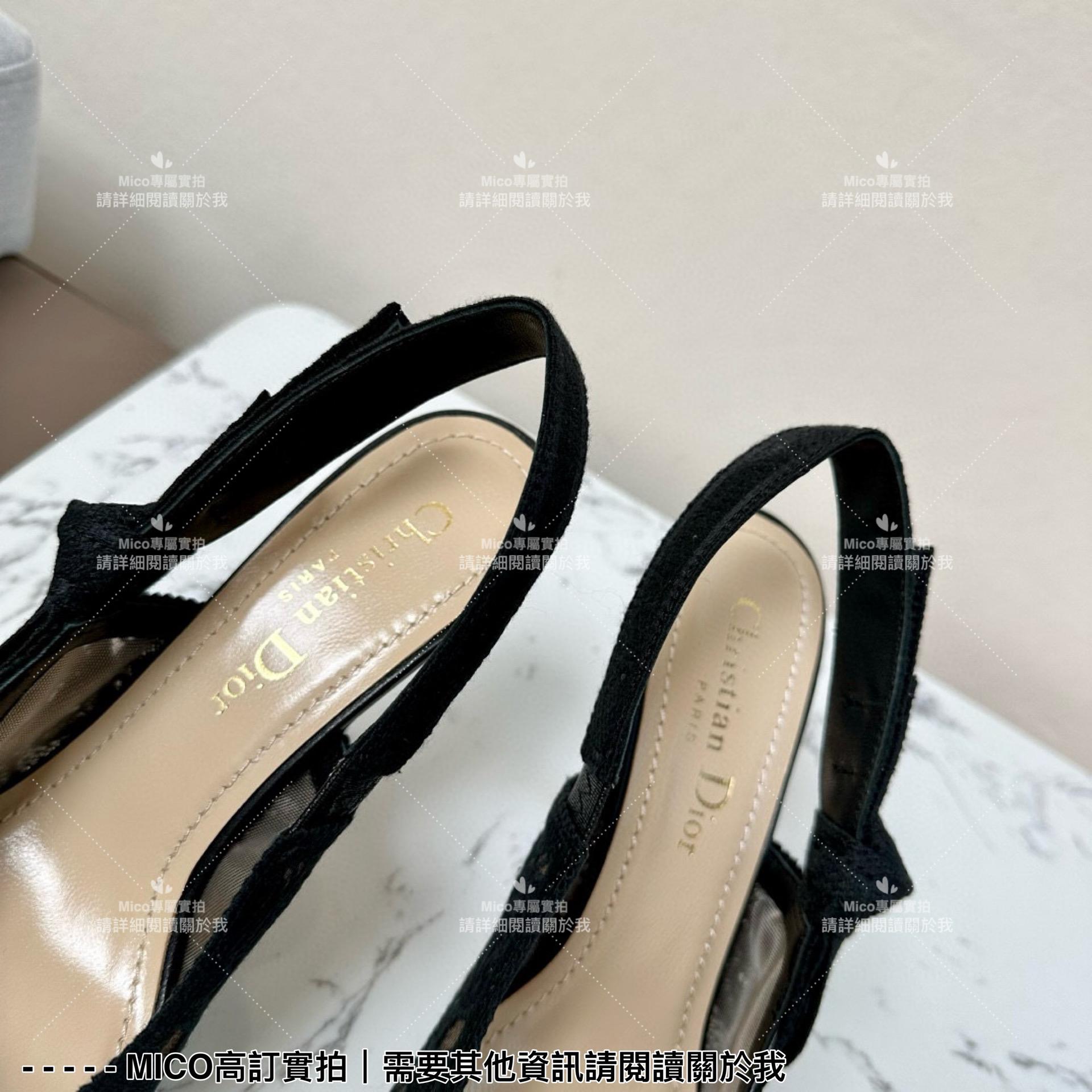 Dior 經典小貓跟黑色蕾絲尖頭繫帶跟鞋/涼鞋/女鞋 跟高9cm 35-40