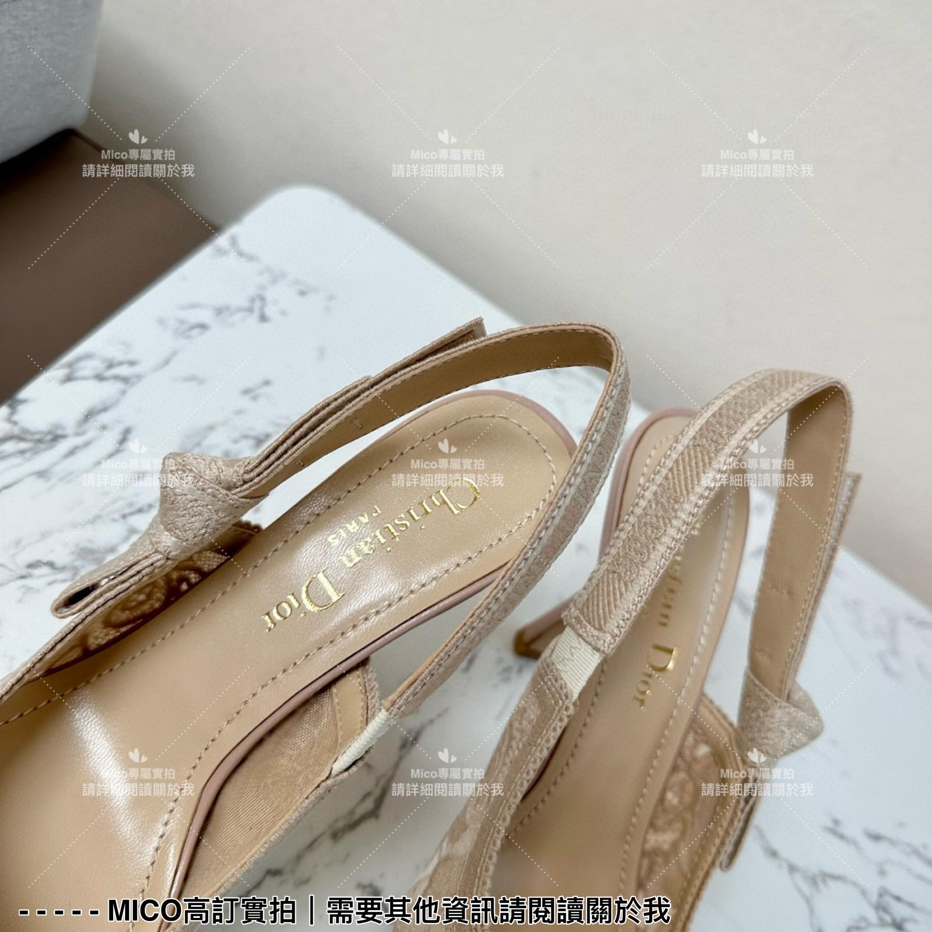 Dior 經典小貓跟 杏色蕾絲尖頭繫帶跟鞋/涼鞋/女鞋 跟高9cm 35-40