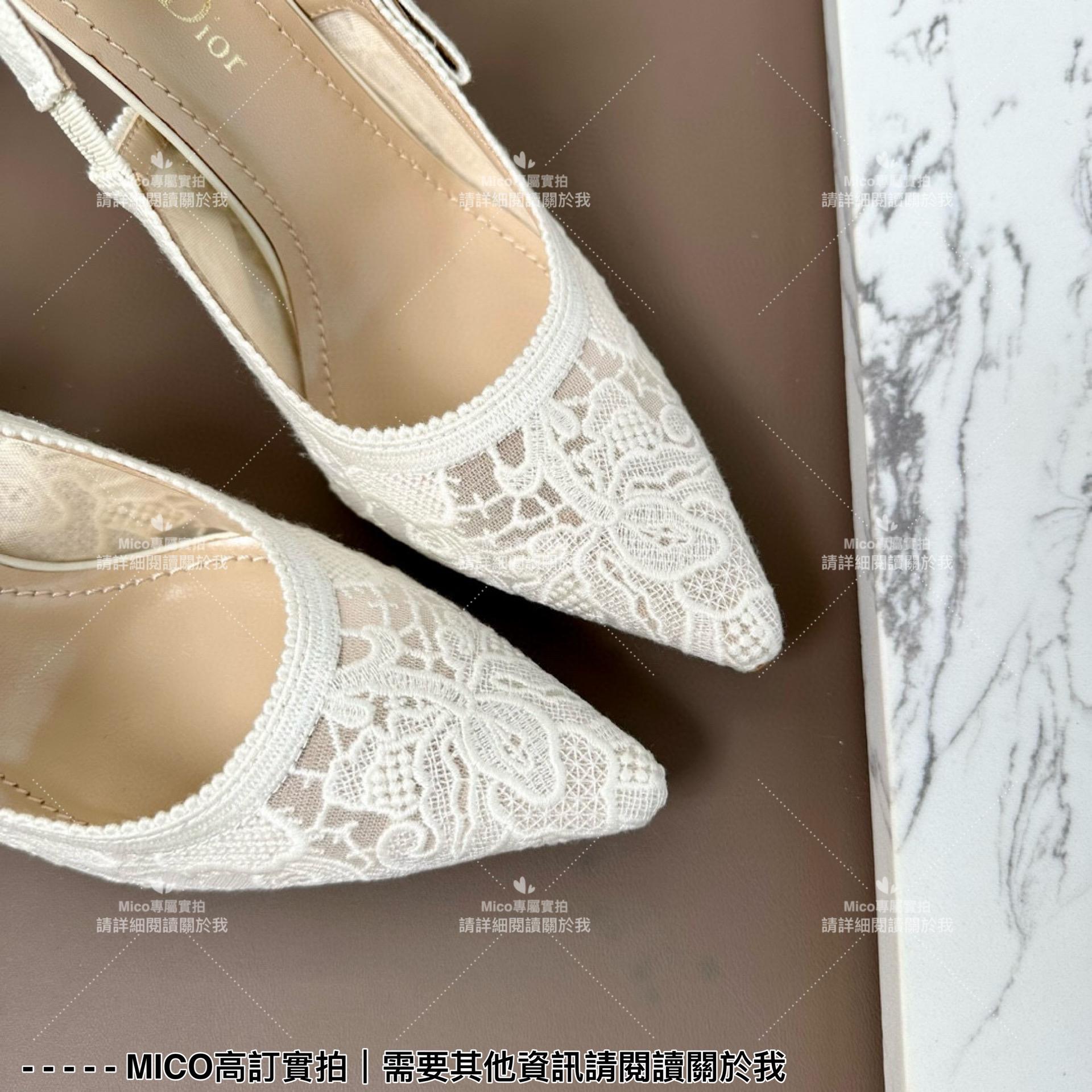 Dior 經典小貓跟 白色蕾絲尖頭繫帶跟鞋/涼鞋/女鞋 跟高9cm 35-40