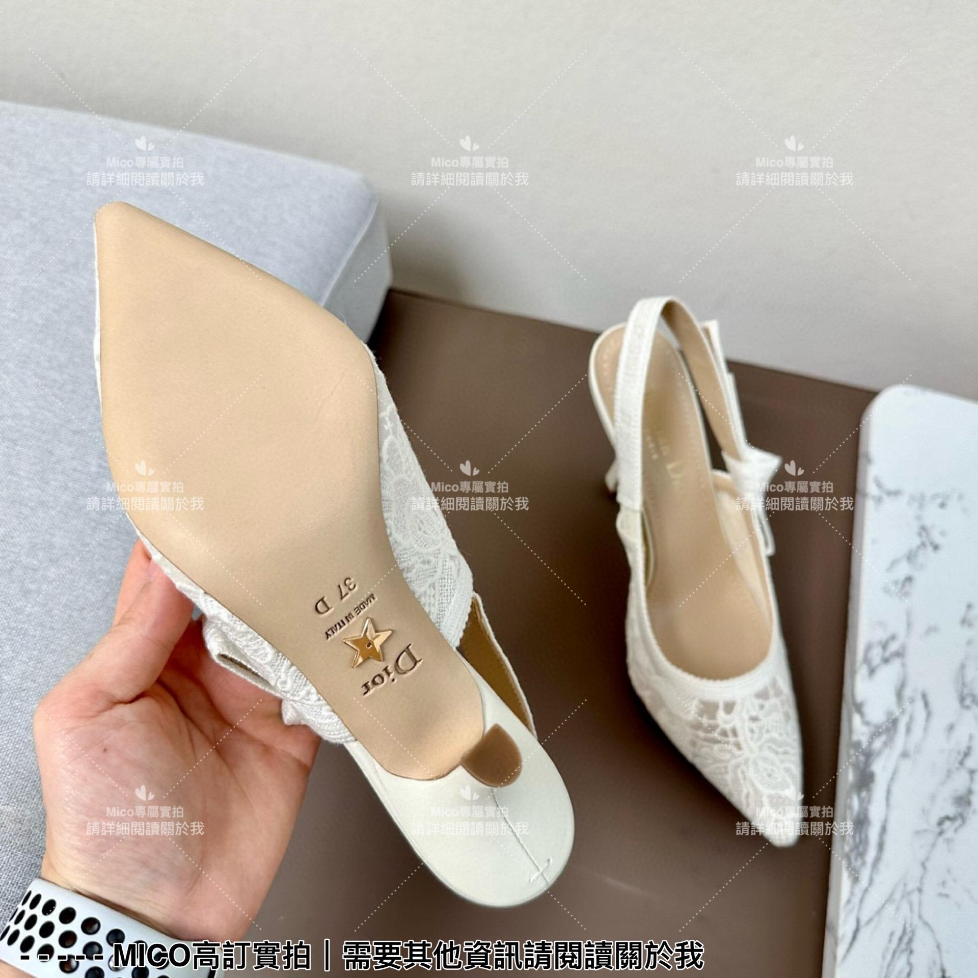 Dior 經典小貓跟 白色蕾絲尖頭繫帶跟鞋/涼鞋/女鞋 跟高9cm 35-40