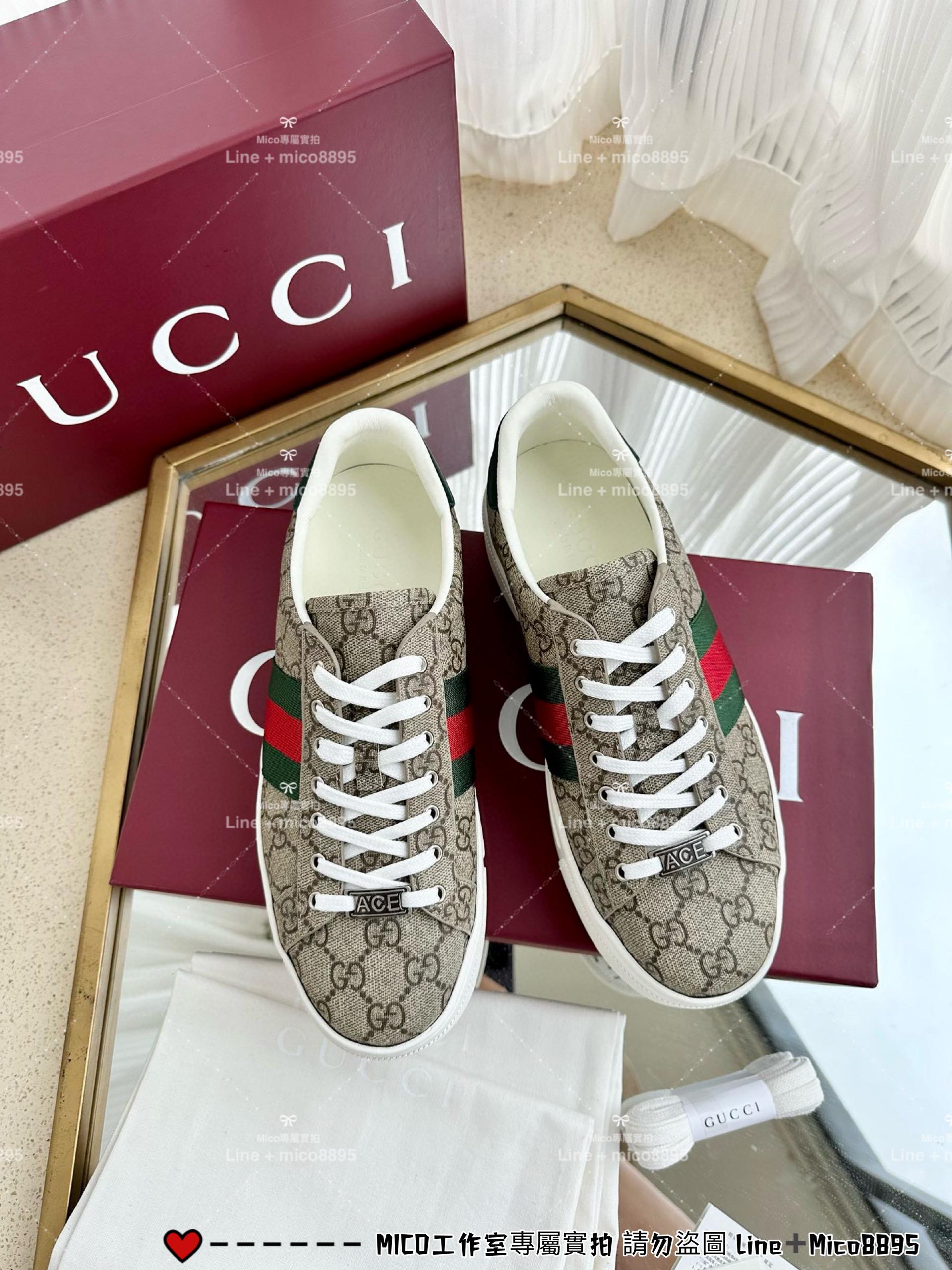 GUCCI 經典Ace系列 老花厚底休閒小白鞋 底厚4.5cm 男女同款/情侶鞋/35-44 （三個色/下單備註顏色尺碼）