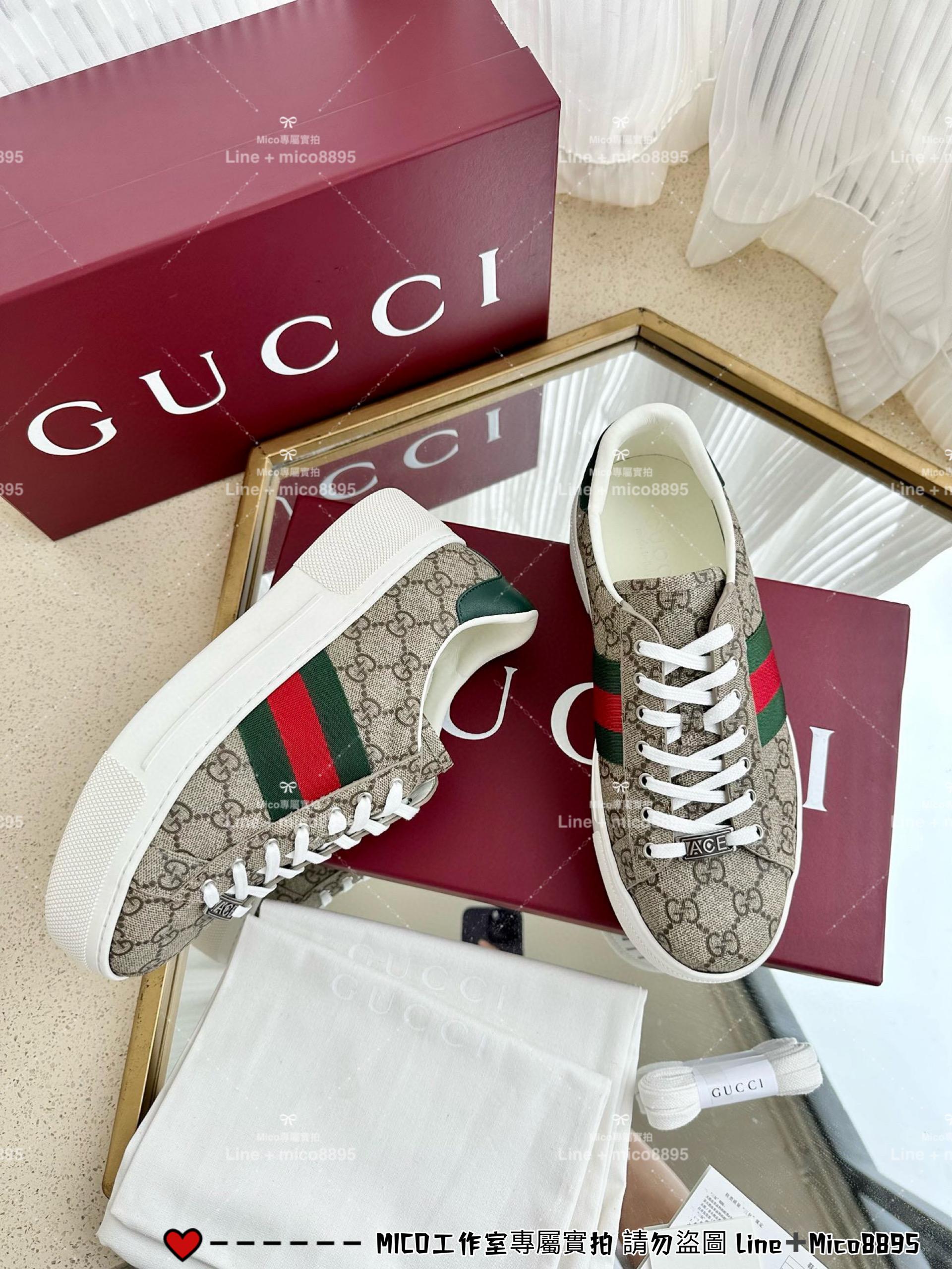 GUCCI 經典Ace系列 老花厚底休閒小白鞋 底厚4.5cm 男女同款/情侶鞋/35-44 （三個色/下單備註顏色尺碼）