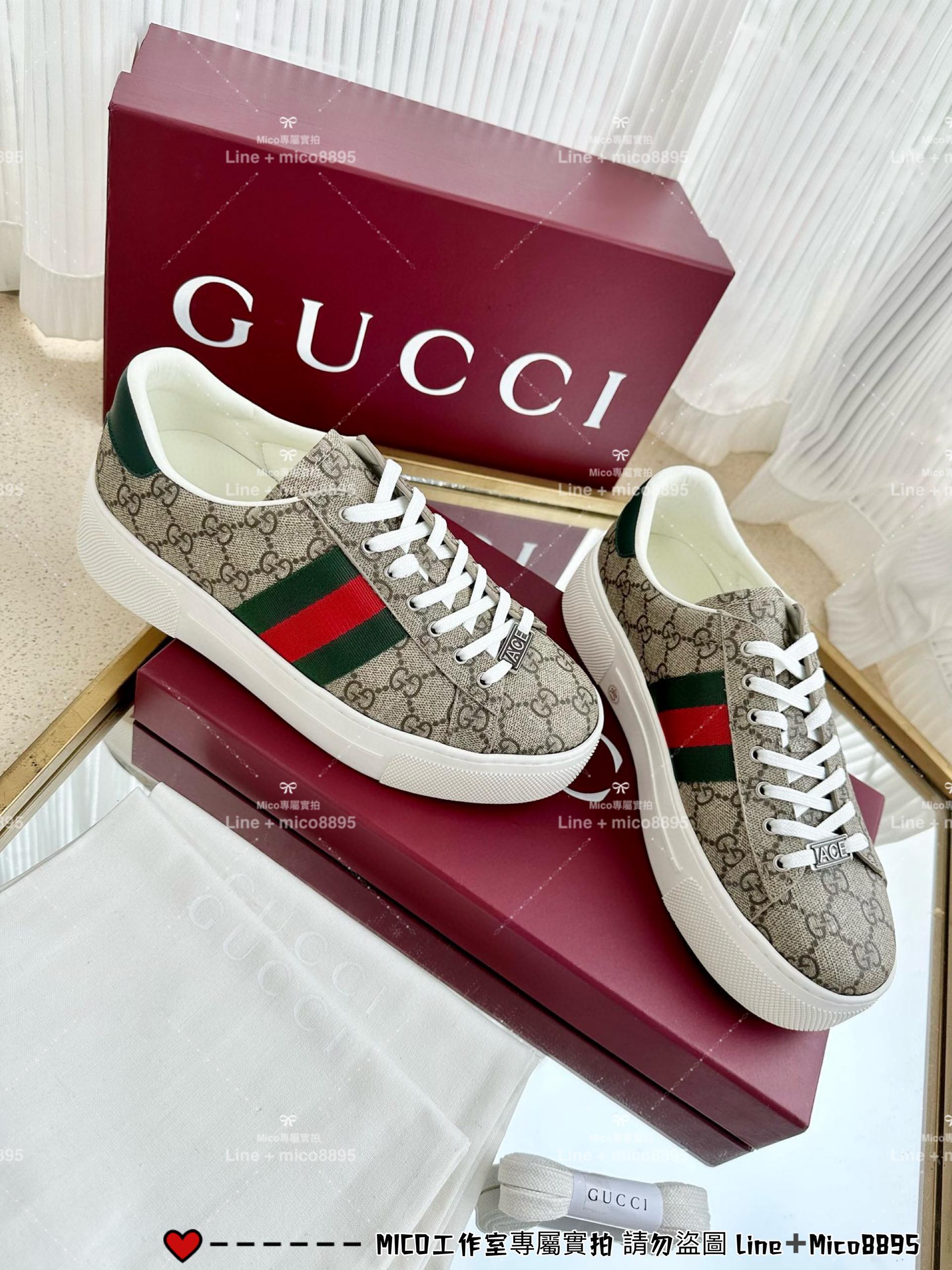 GUCCI 經典Ace系列 老花厚底休閒小白鞋 底厚4.5cm 男女同款/情侶鞋/35-44 （三個色/下單備註顏色尺碼）