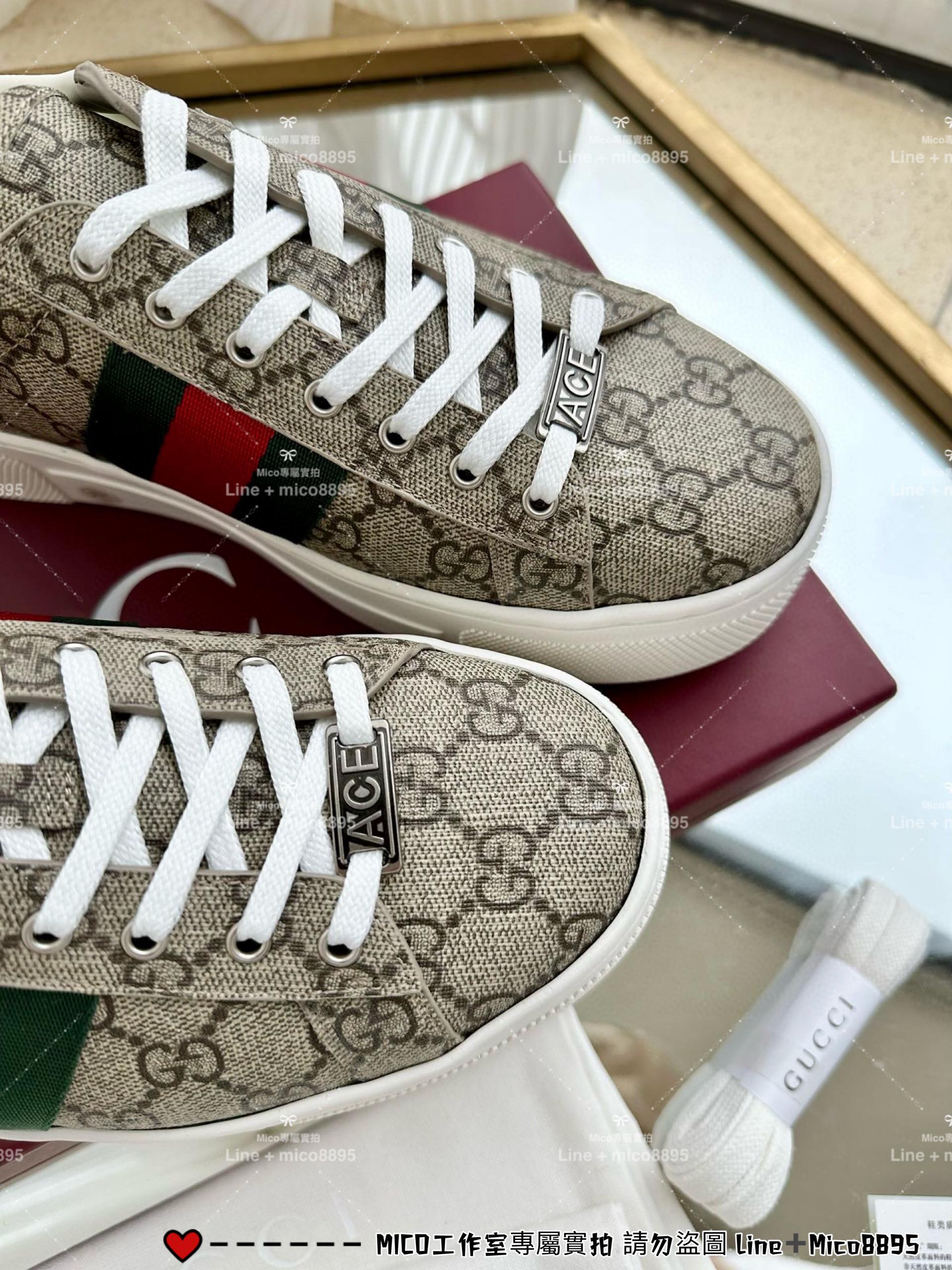 GUCCI 經典Ace系列 老花厚底休閒小白鞋 底厚4.5cm 男女同款/情侶鞋/35-44 （三個色/下單備註顏色尺碼）