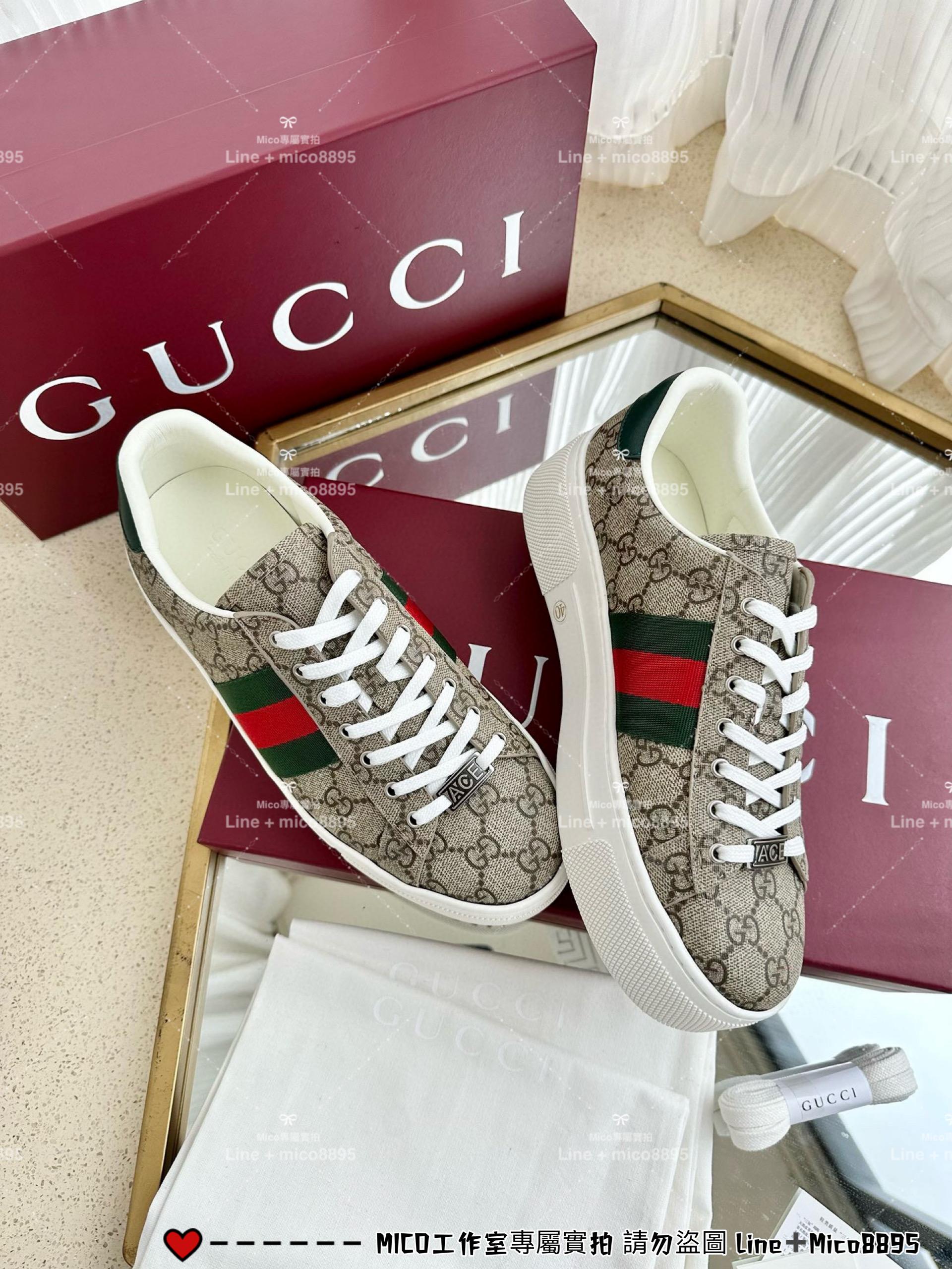 GUCCI 經典Ace系列 老花厚底休閒小白鞋 底厚4.5cm 男女同款/情侶鞋/35-44 （三個色/下單備註顏色尺碼）