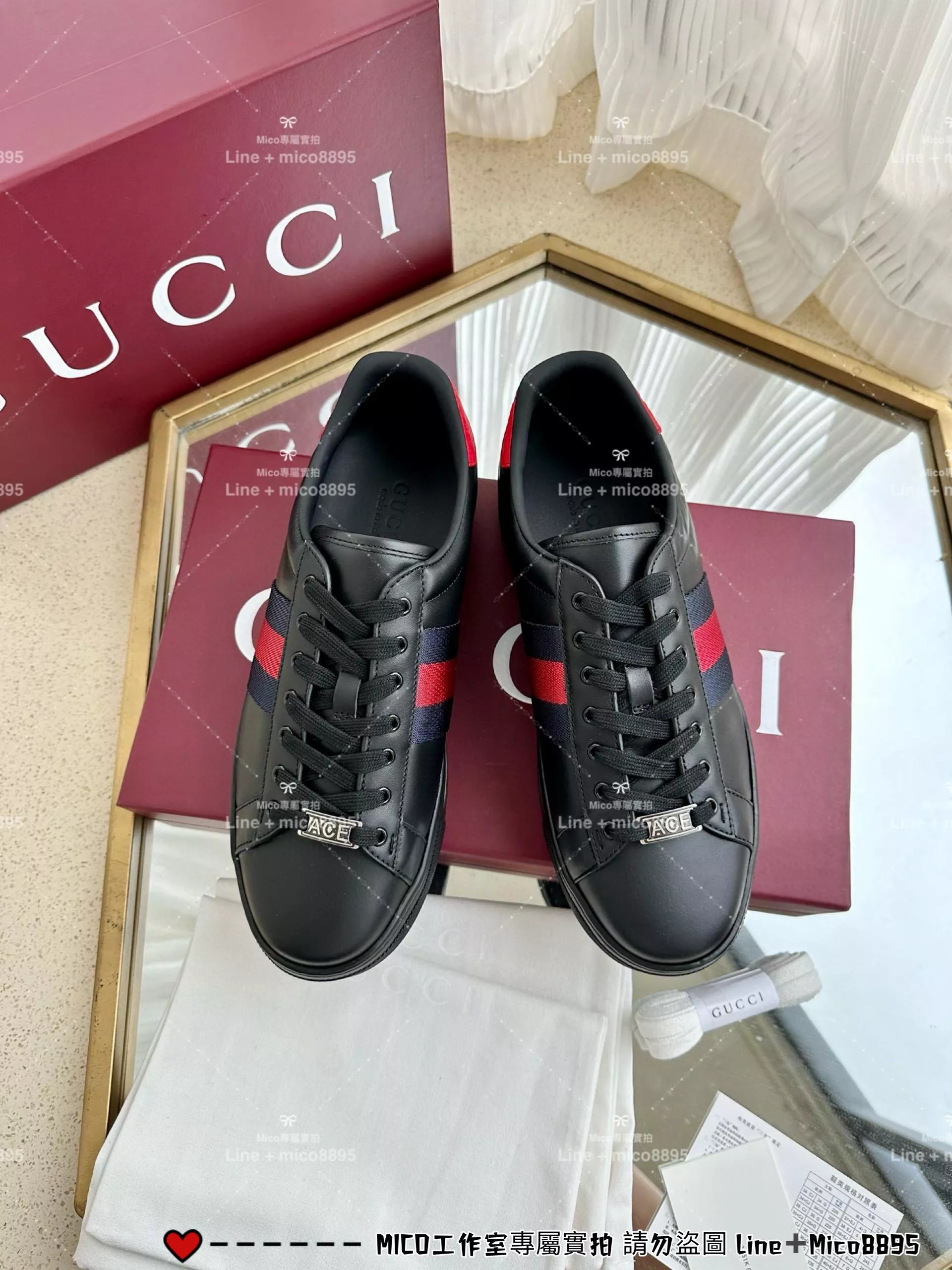 GUCCI 經典Ace系列 素面黑色織帶款厚底休閒小白鞋 底厚4.5cm 男女同款/情侶鞋/35-44 （三個色/下單備註顏色尺碼）