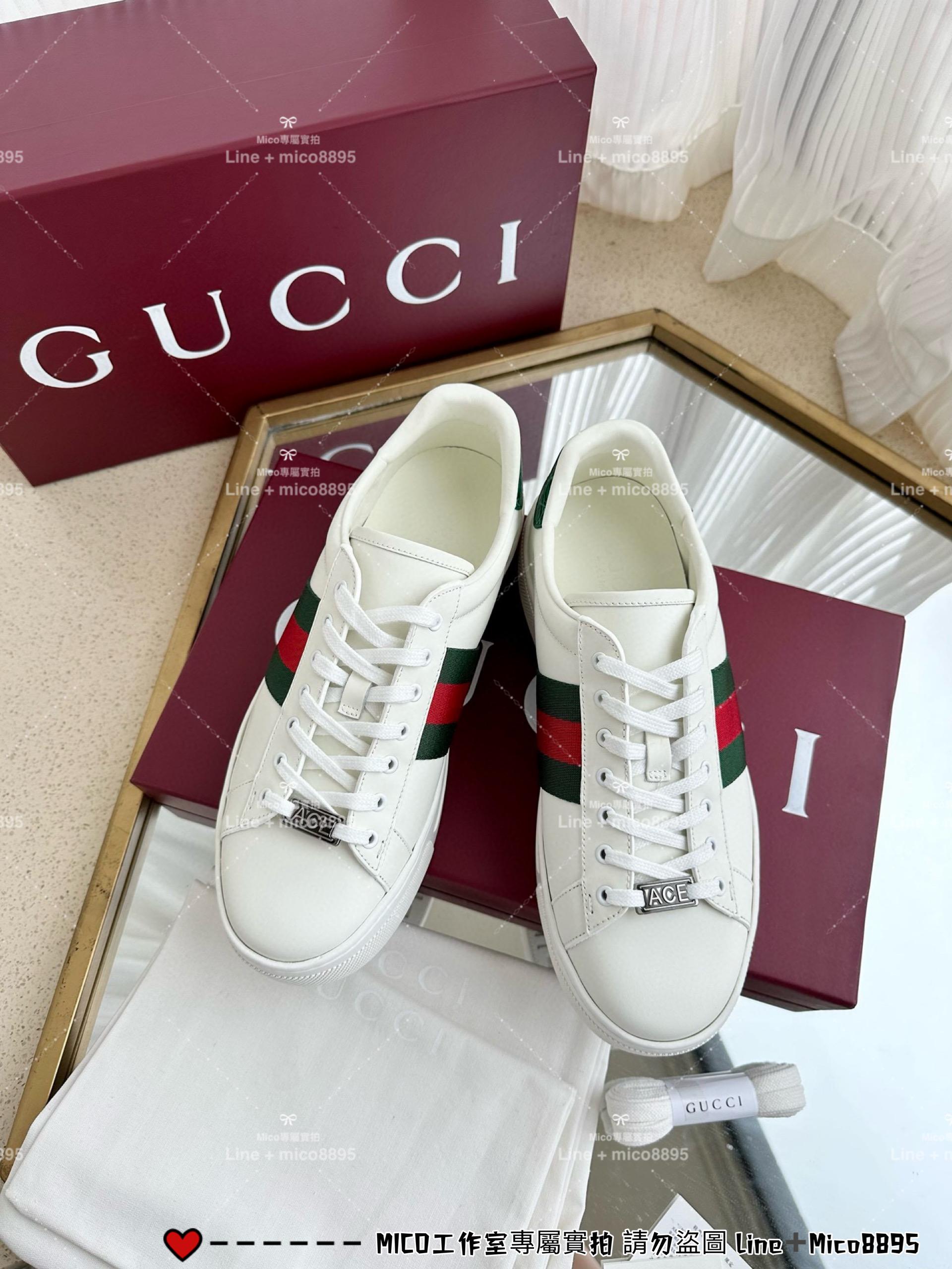 GUCCI 經典Ace系列 白底款厚底休閒小白鞋 底厚4.5cm 男女同款/情侶鞋/35-44 （三個色/下單備註顏色尺碼）