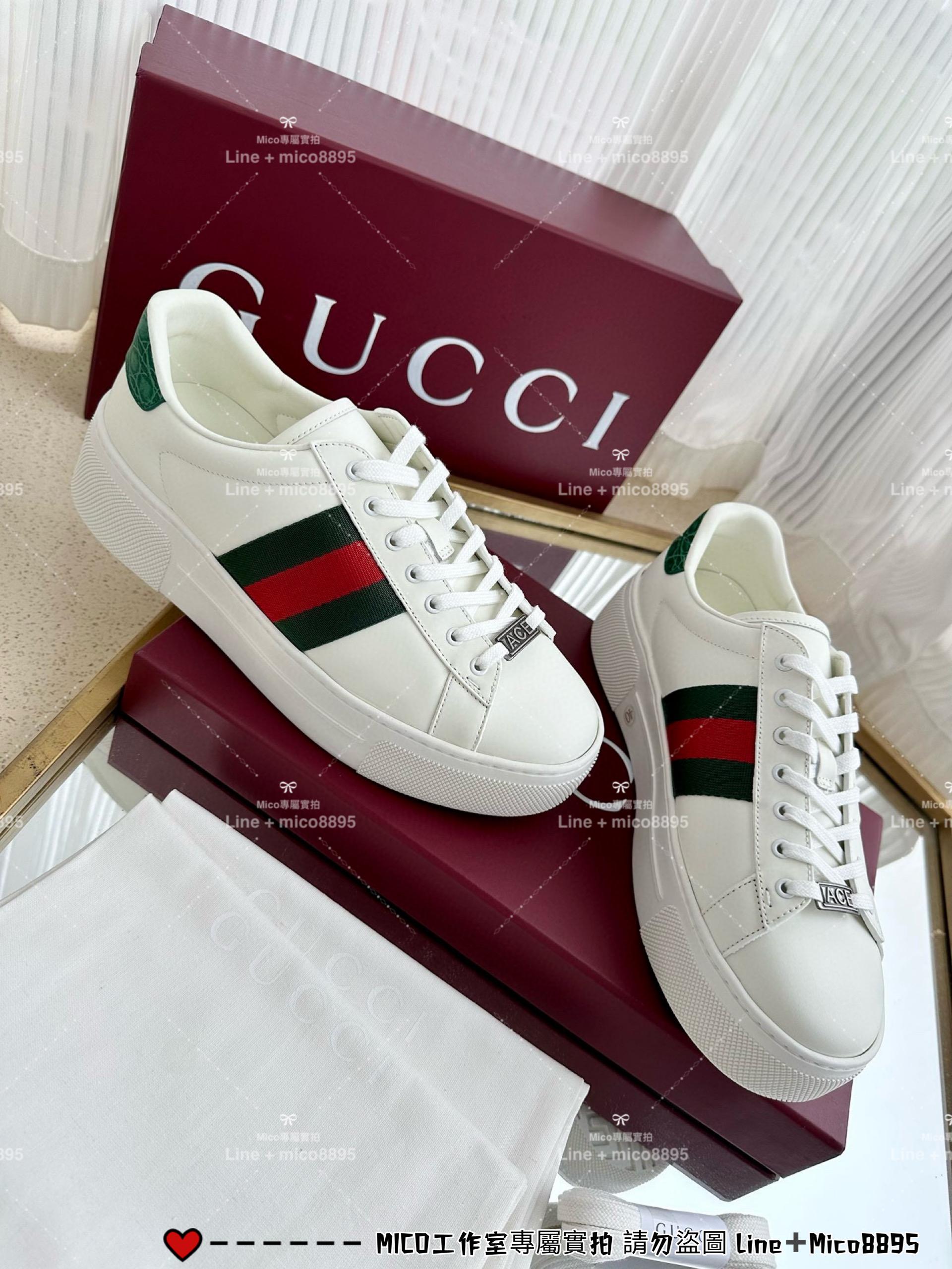 GUCCI 經典Ace系列 白底款厚底休閒小白鞋 底厚4.5cm 男女同款/情侶鞋/35-44 （三個色/下單備註顏色尺碼）