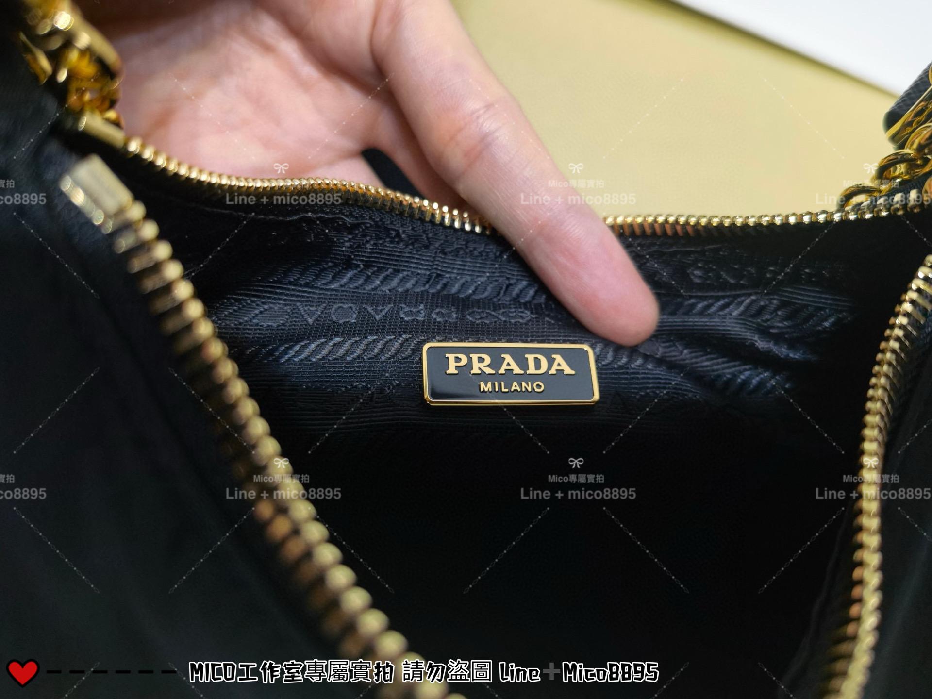 PRADA 尼龍黑/金色五金 三合一腋下包 HOBo Re-Edition 2005 Re-Nylon 手袋 22cm