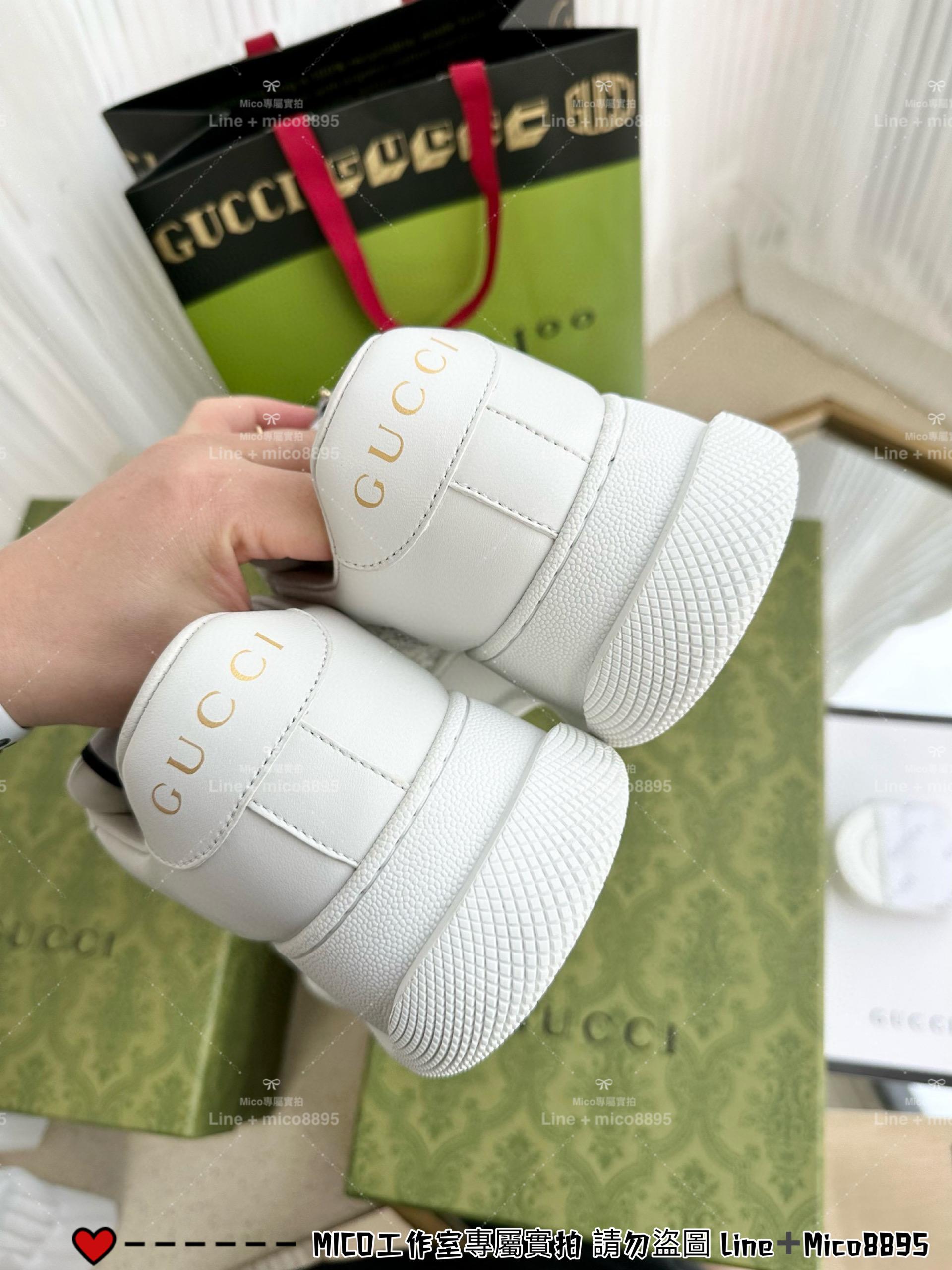 GUCCI Double Screener 白鑽厚底小胖丁休閒鞋/麵包鞋 底厚6cm 35-40