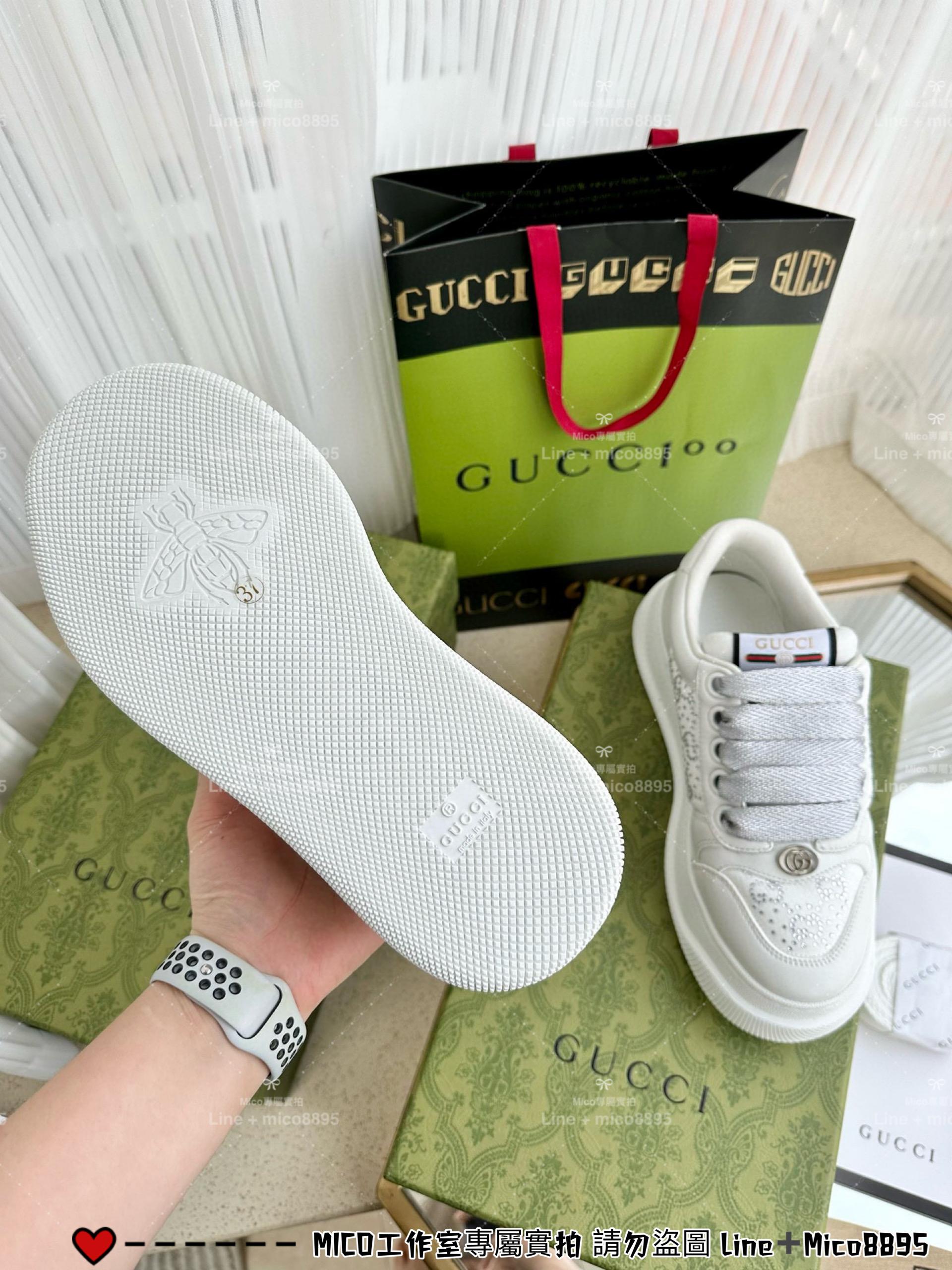 GUCCI Double Screener 白鑽厚底小胖丁休閒鞋/麵包鞋 底厚6cm 35-40