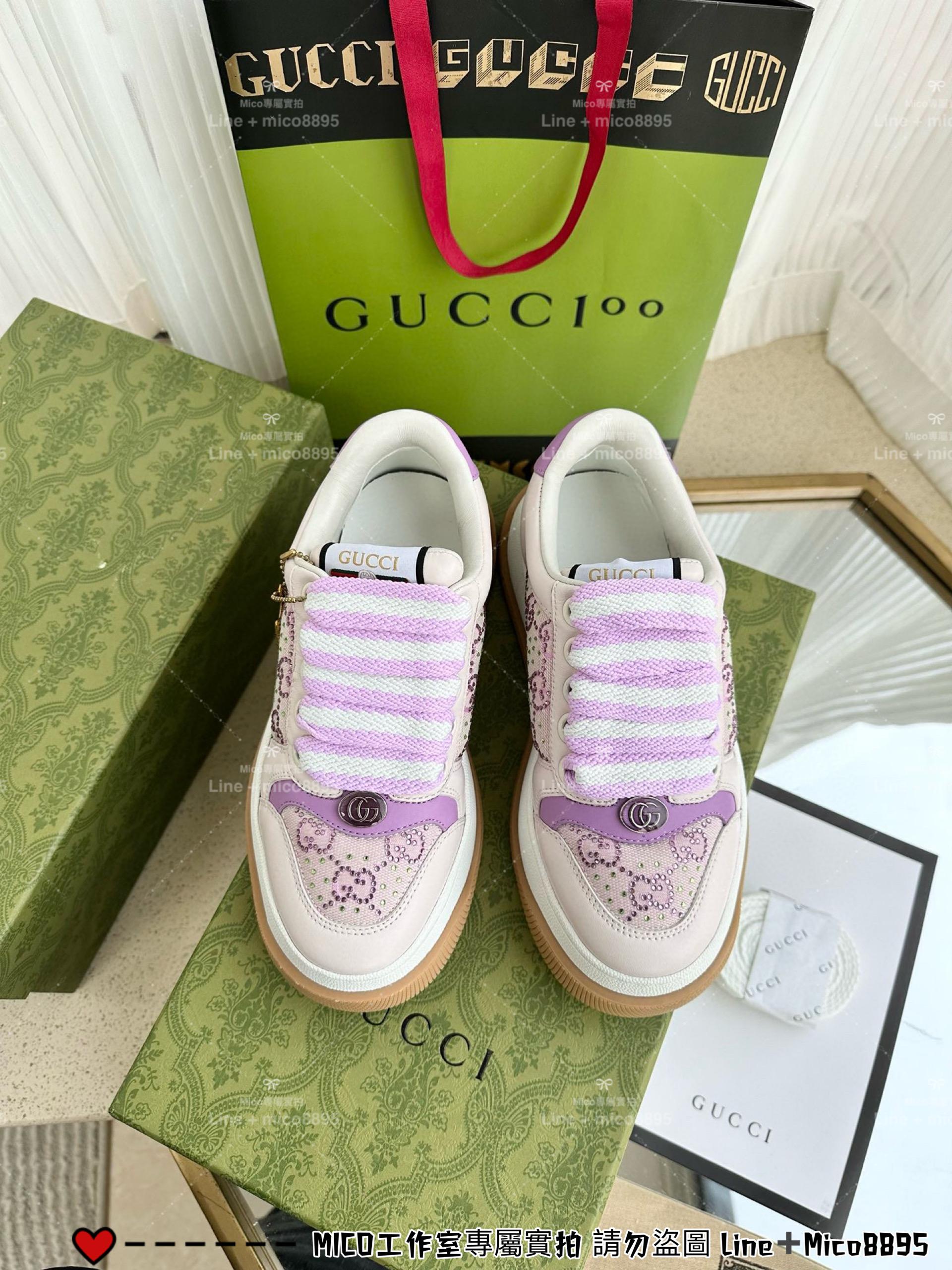 GUCCI Double Screener 紫鑽厚底小胖丁休閒鞋/麵包鞋 底厚6cm 35-40