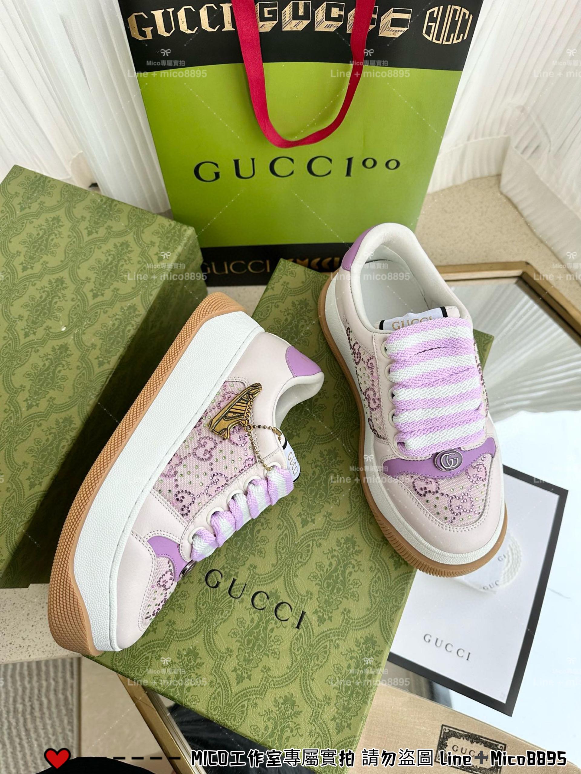 GUCCI Double Screener 紫鑽厚底小胖丁休閒鞋/麵包鞋 底厚6cm 35-40