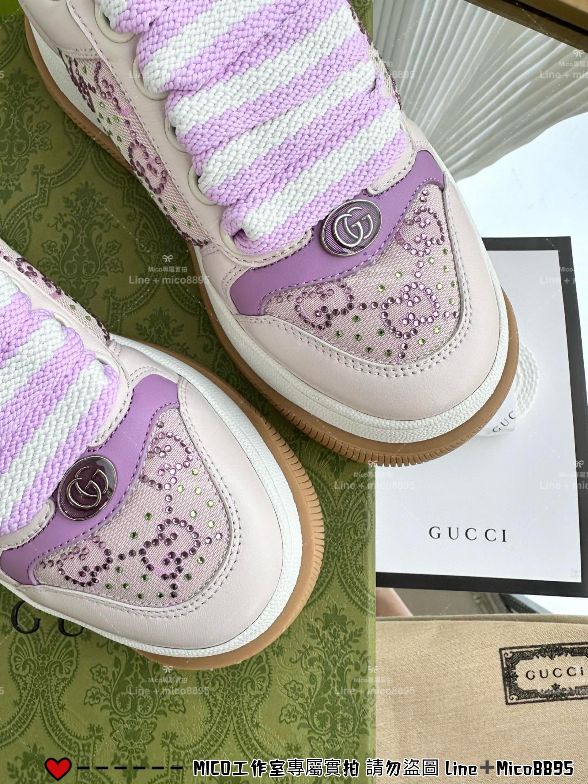 GUCCI Double Screener 紫鑽厚底小胖丁休閒鞋/麵包鞋 底厚6cm 35-40