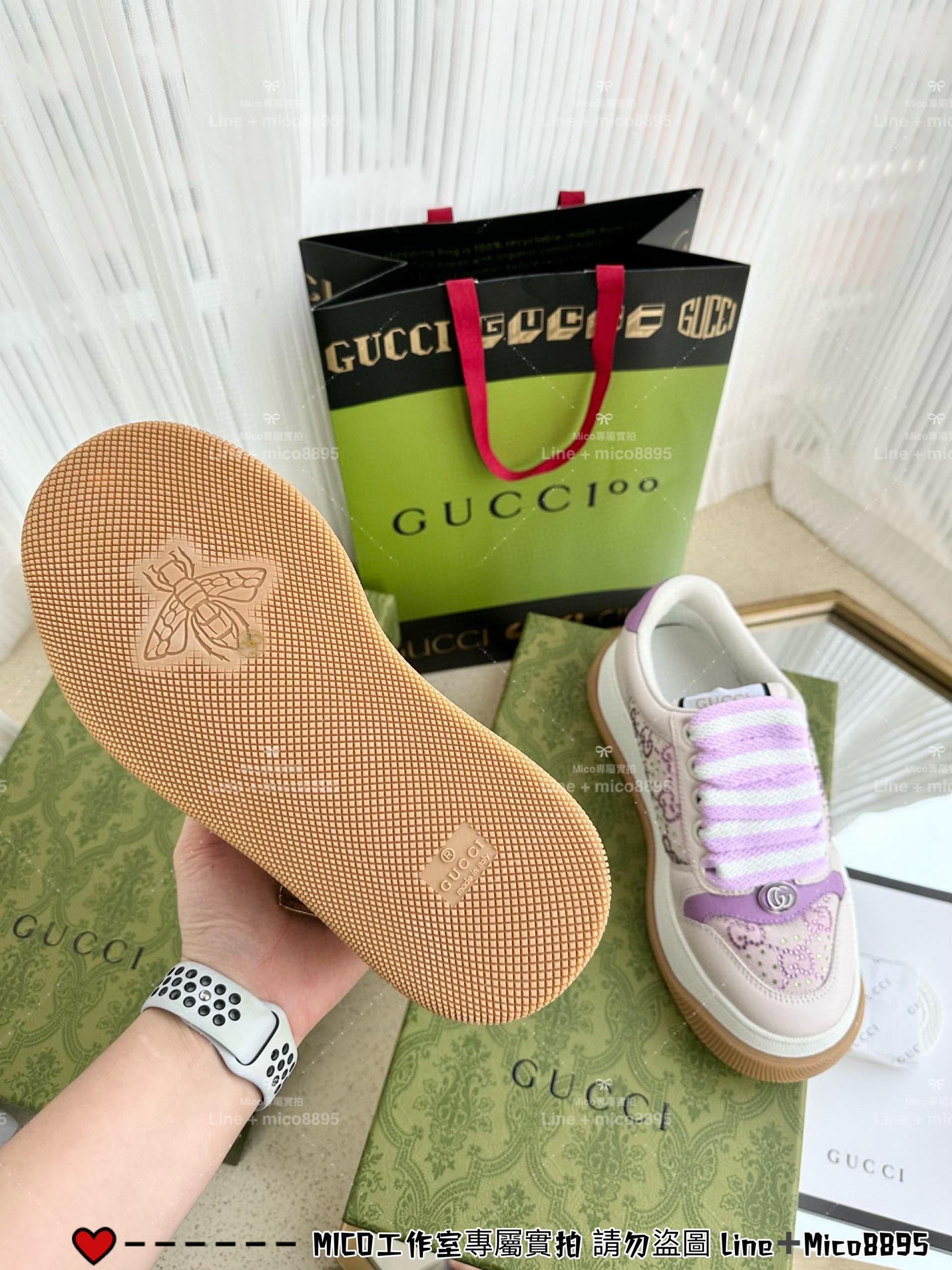 GUCCI Double Screener 紫鑽厚底小胖丁休閒鞋/麵包鞋 底厚6cm 35-40