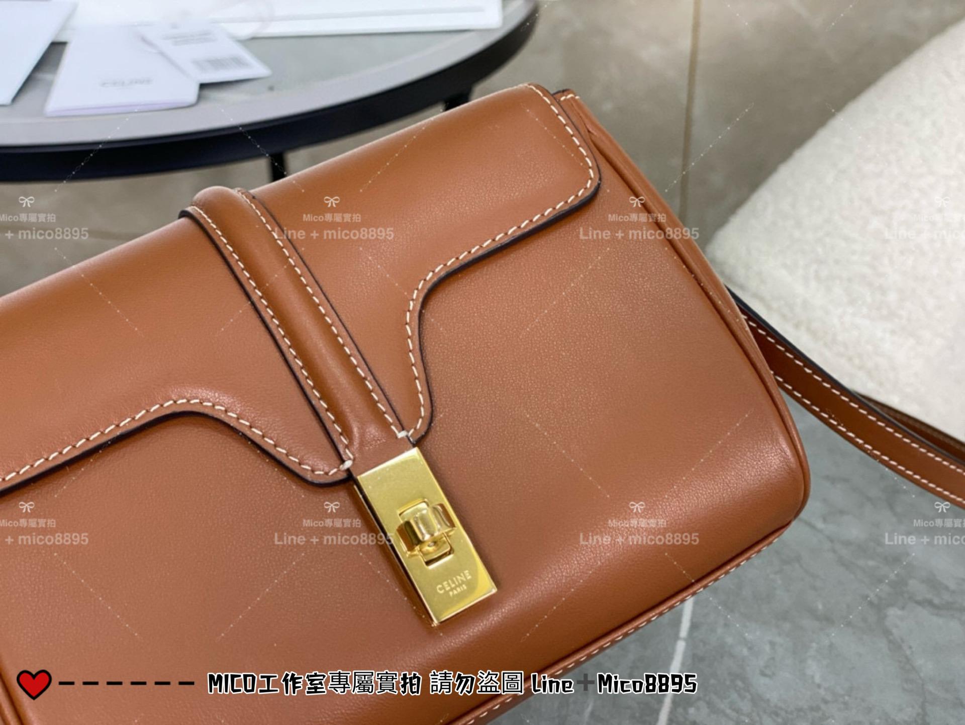 Celine 全皮/焦糖色 真皮 Mini Soft 16 斜跨包 手機可放 18cm