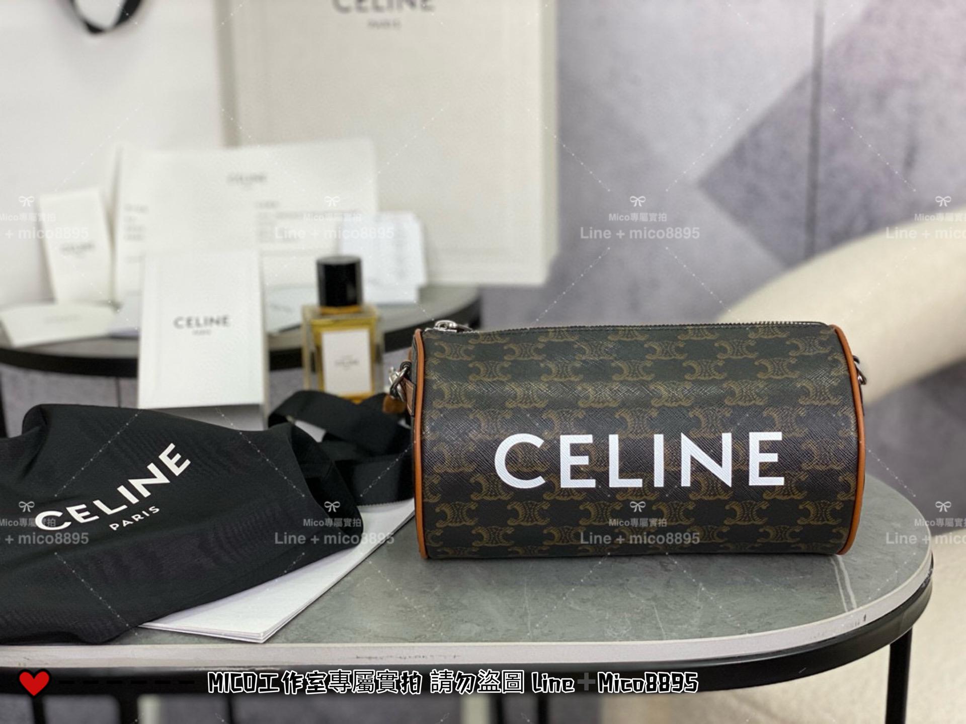 Celine 凱旋門老花 寬肩帶 Triomphe圓筒包/枕頭包 20cm