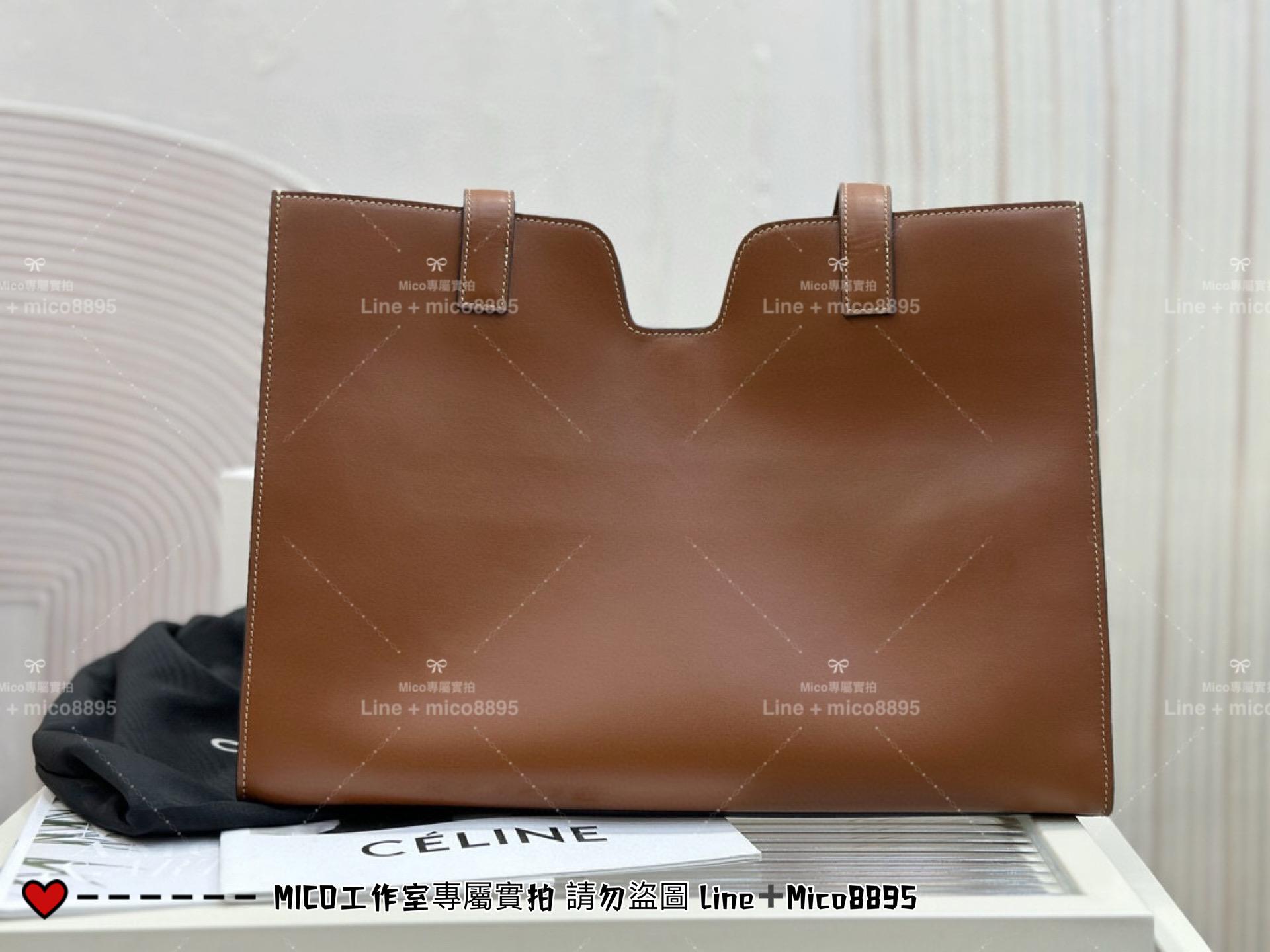 Celine 極簡風格 焦糖色牛皮 cabas 16 光滑牛皮革手袋/肩背包/通勤包/媽媽包 37*29cm