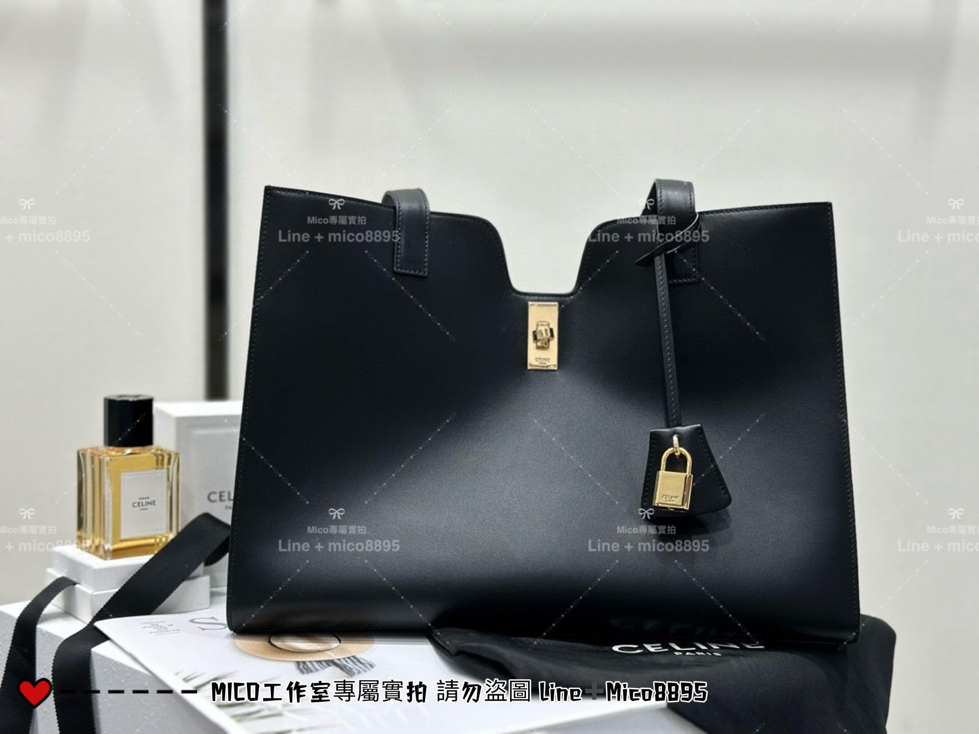 Celine 極簡風格 黑色牛皮 cabas 16 光滑牛皮革手袋/肩背包/通勤包/媽媽包 37*29cm （體積大不配盒）