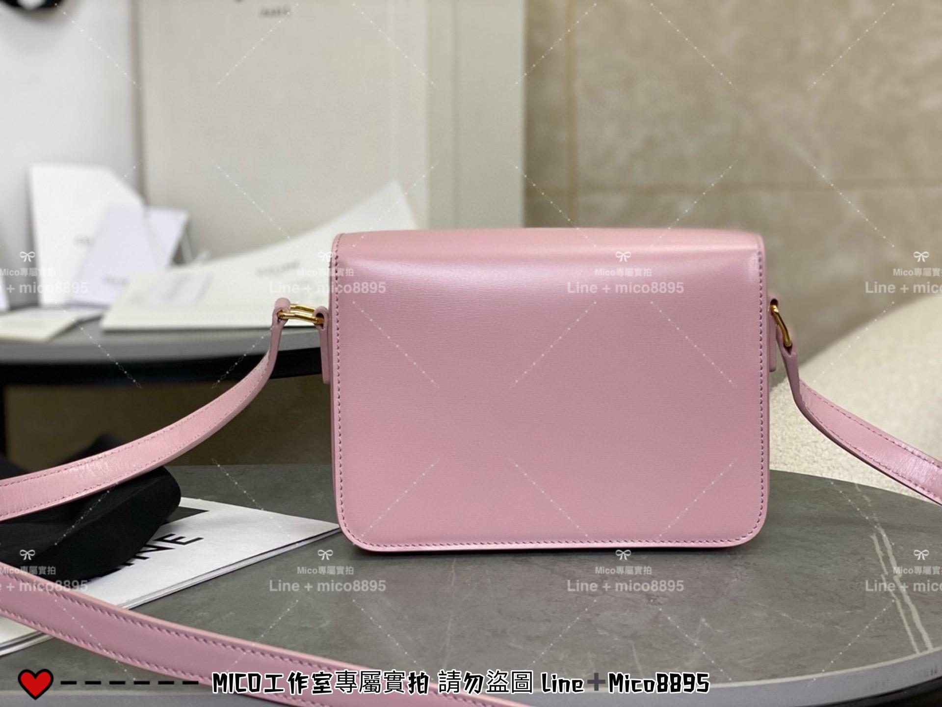 Celine 極簡風格 凱旋門粉色BOX 斜挎肩背包 小號 18.5cm