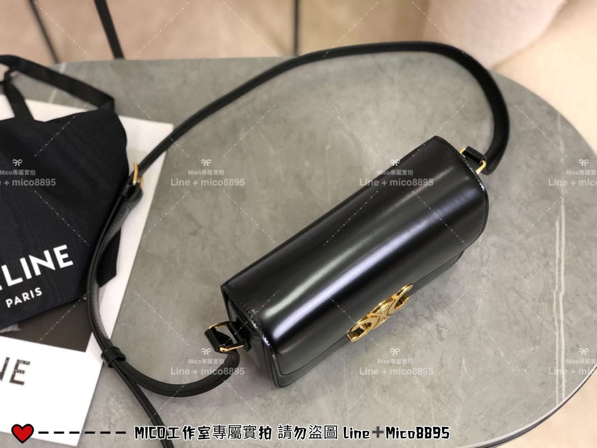 Celine 極簡風格 Triomphe Box 凱旋門 黑色/金釦BOX 斜挎肩背包 小號 18.5cm