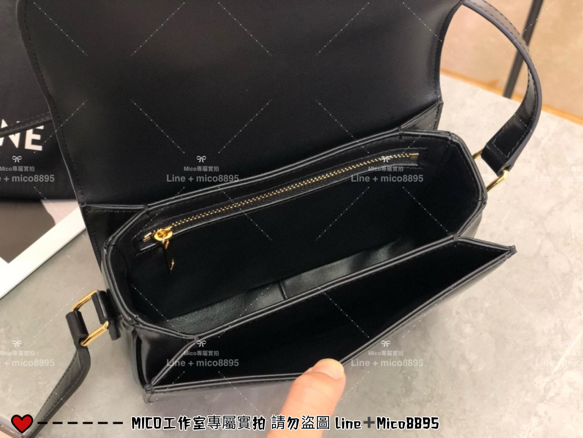 Celine 極簡風格 Triomphe Box 凱旋門 黑色/金釦BOX 斜挎肩背包 小號 18.5cm