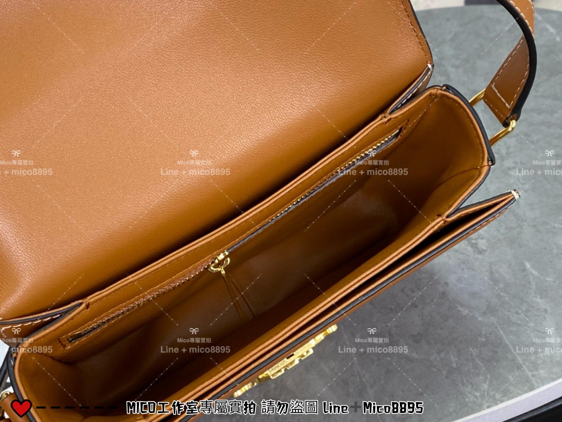 Celine 極簡風格 Triomphe Box 凱旋門 焦糖色/金釦 BOX 斜挎肩背包 小號 18.5cm