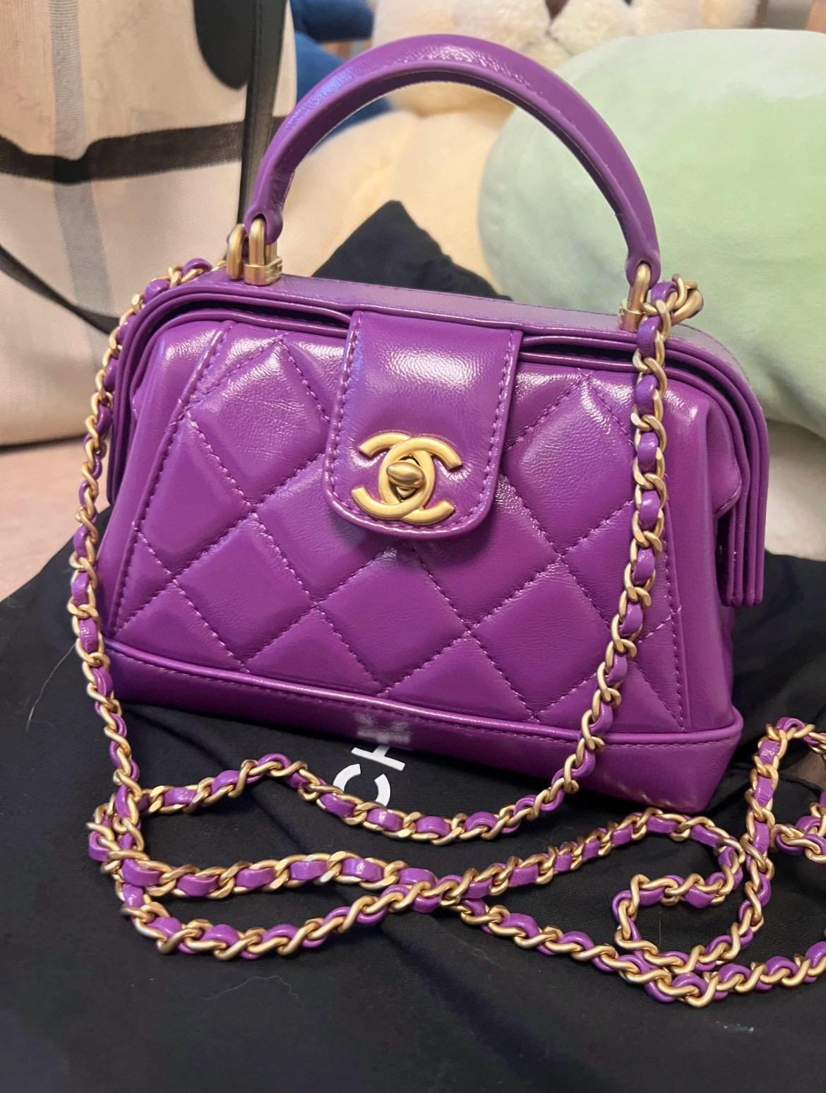 Chanel 香奈兒 24a手工坊系列 季節色 紫色/油亮羊皮 with Top Handle 手提斜挎復古醫生包 18cm