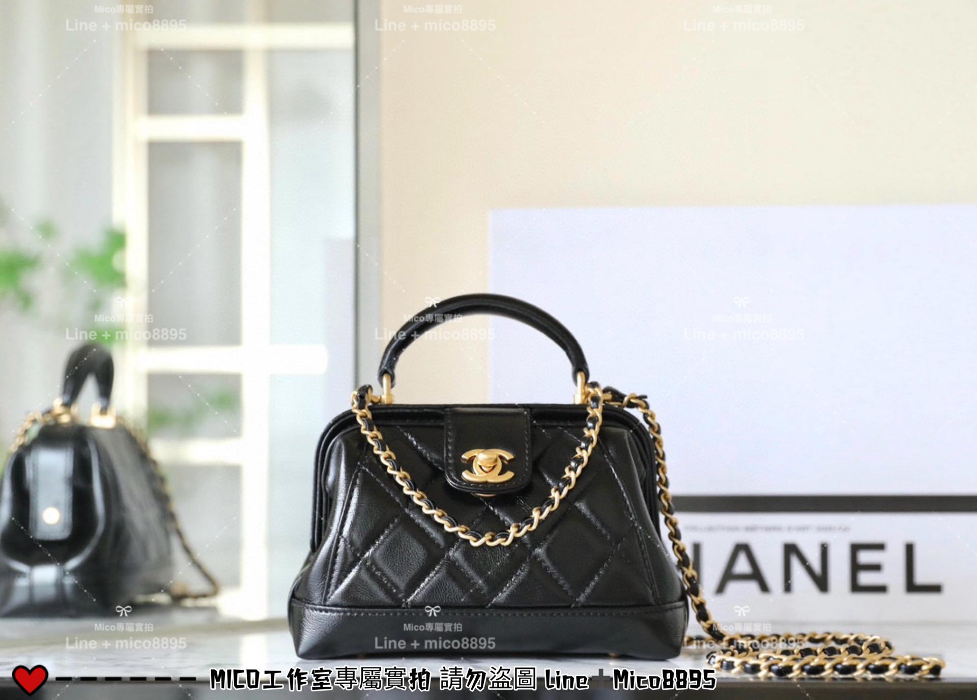 Chanel 香奈兒 24a手工坊系列 黑色/油亮羊皮 手提斜挎復古醫生包 18cm