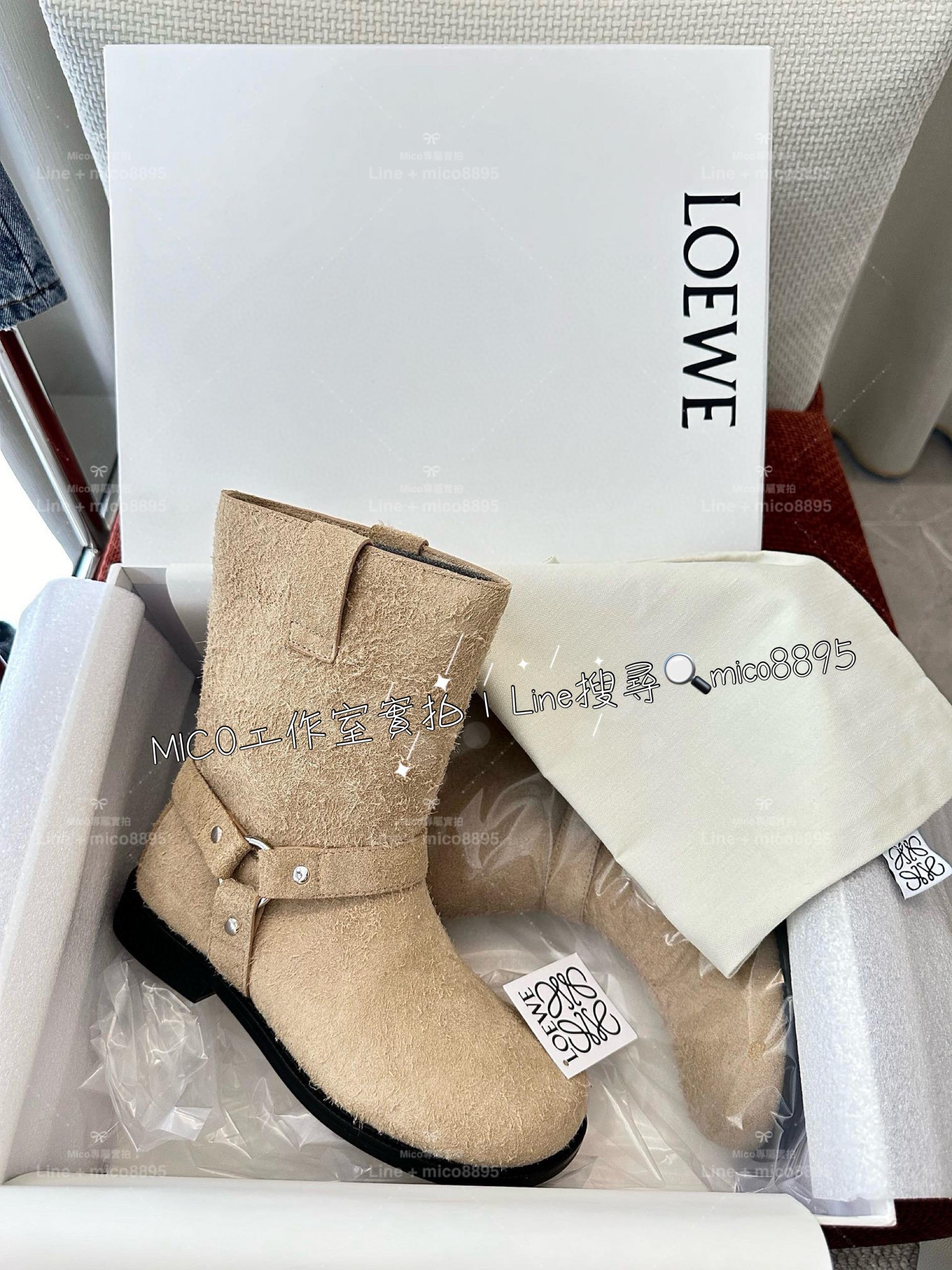 LOEWE 24s 燕麥色 皮革Campo騎士短靴 大頭鞋｜35-40