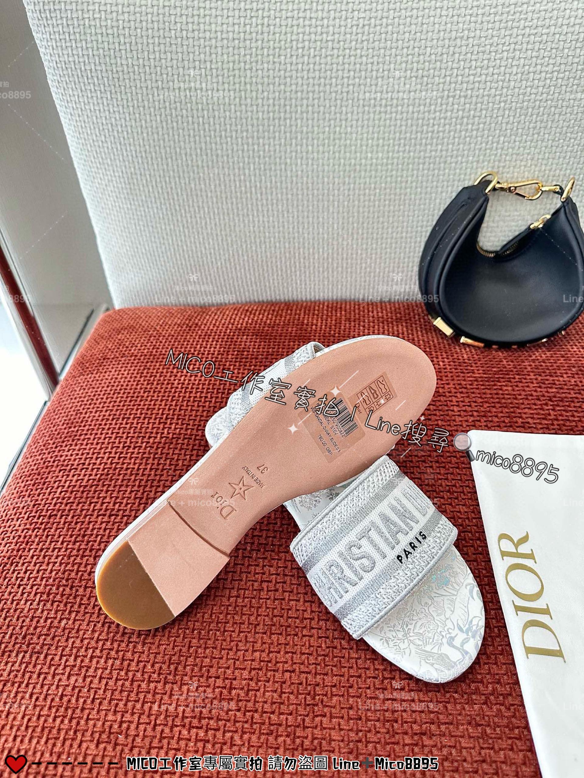 Dior 經典款 銀色平底Dway刺繡鞋面涼拖鞋 拖鞋 35-40