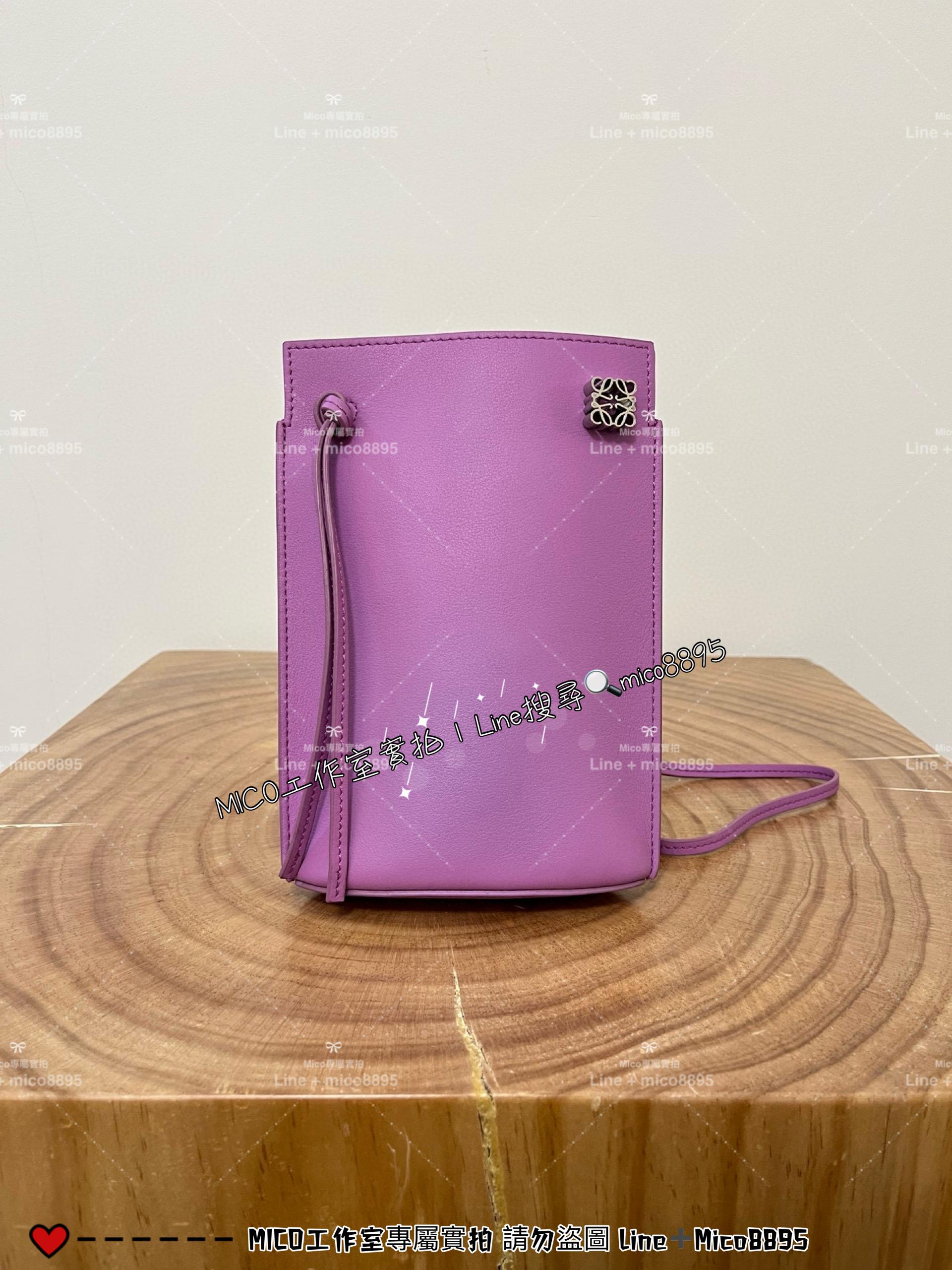 LOEWE 羅威 玫紫色 Dice Pocket 經典小牛皮二用骰子包 手機包 真皮 寬13cm