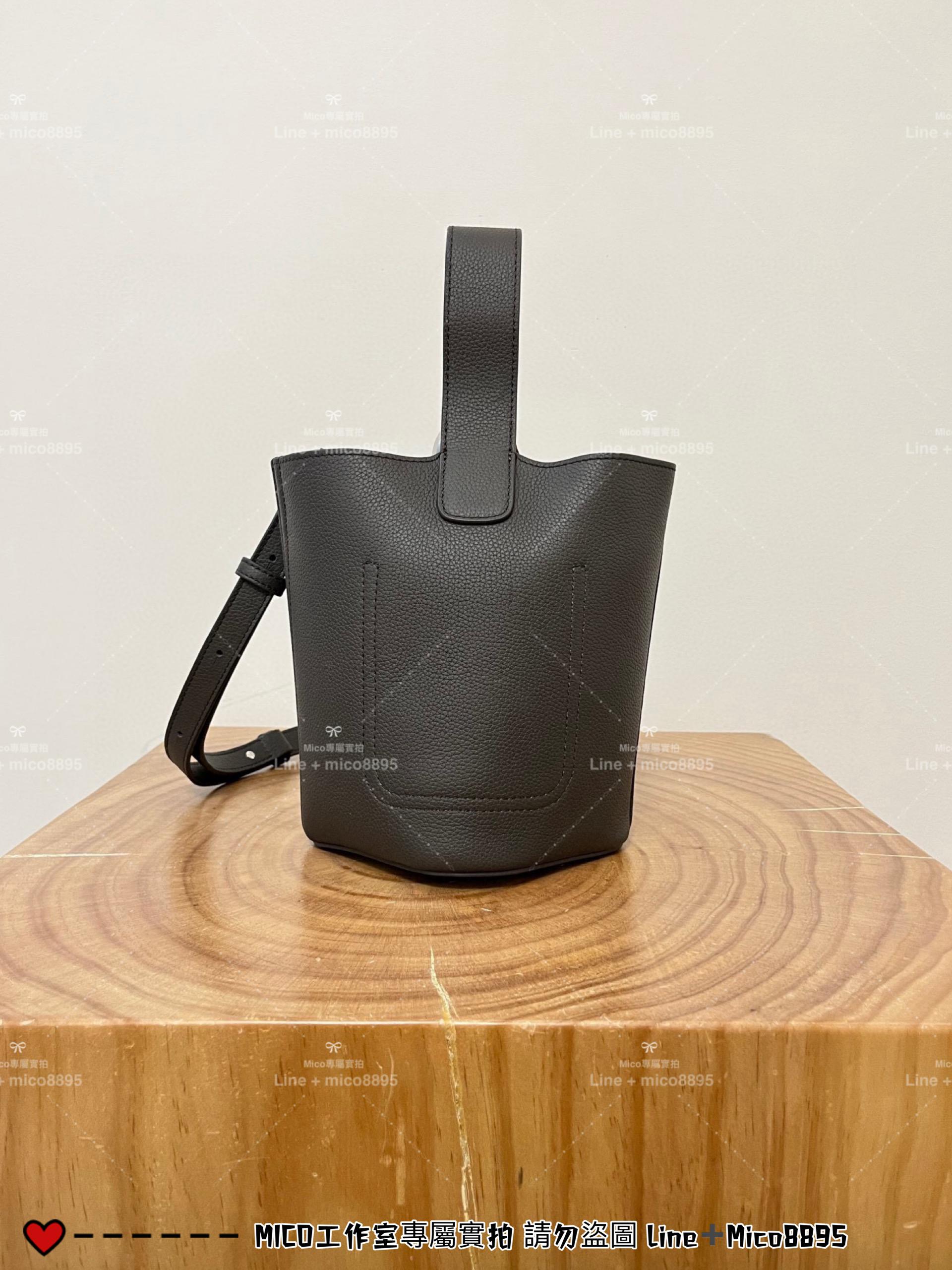 LOEWE 羅威 深灰咖粒面牛皮 Pebble Mini Bucket Bag 水桶包 可斜挎手提 19.5cm